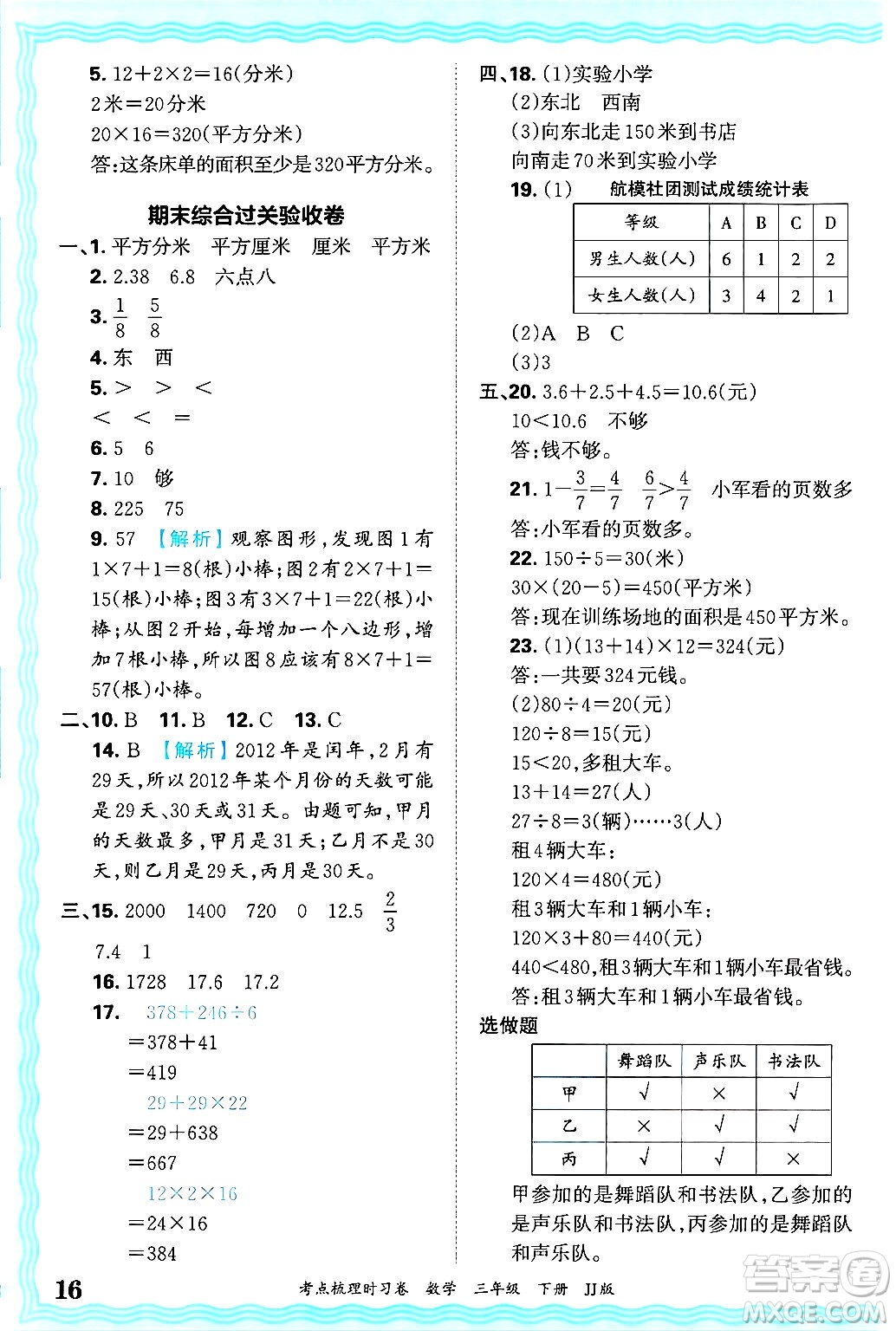 江西人民出版社2025年春王朝霞考點梳理時習卷三年級數(shù)學下冊冀教版答案