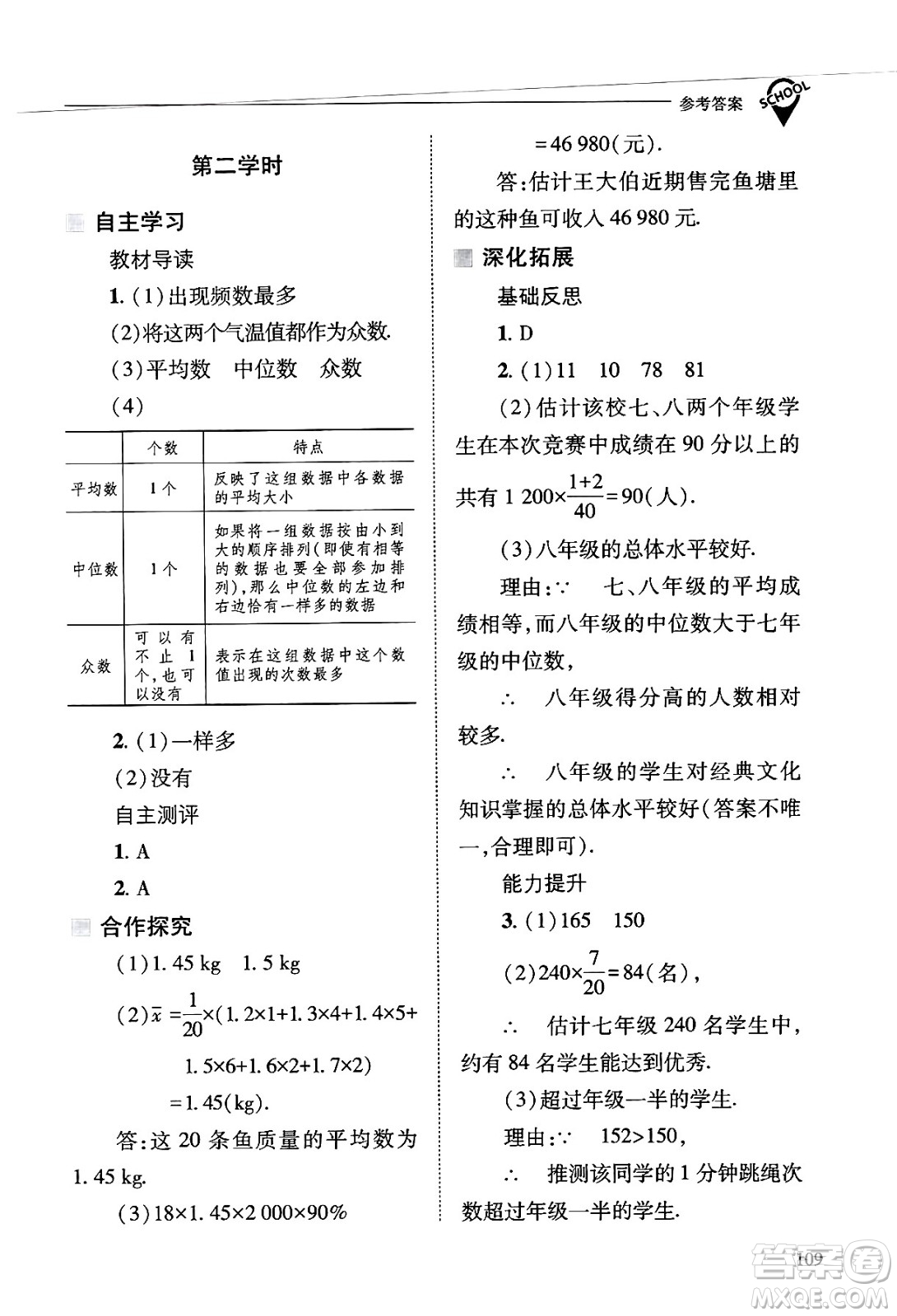 山西教育出版社2025年春新課程問題解決導學方案八年級數(shù)學下冊華師版答案
