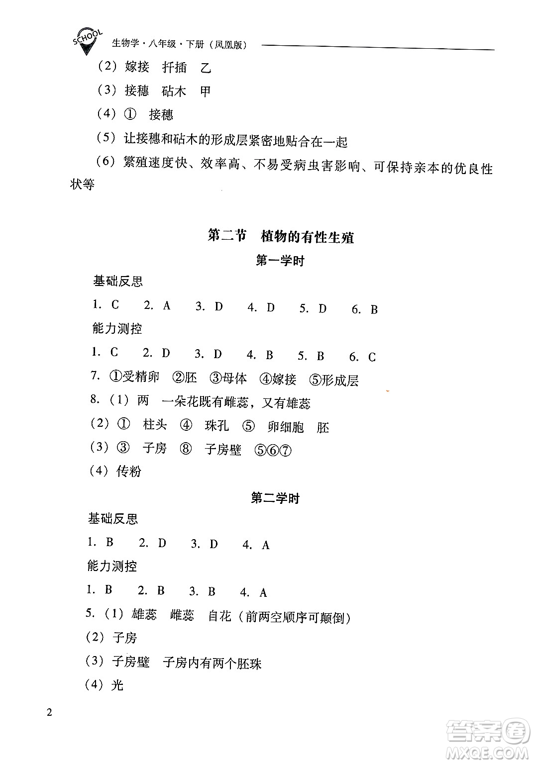 山西教育出版社2025年春新課程問題解決導(dǎo)學(xué)方案八年級(jí)生物下冊(cè)鳳凰版答案