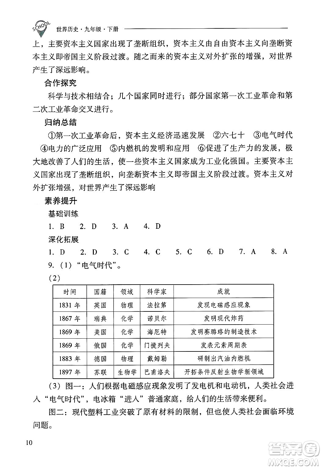 山西教育出版社2025年春新課程問題解決導(dǎo)學(xué)方案九年級歷史下冊人教版答案