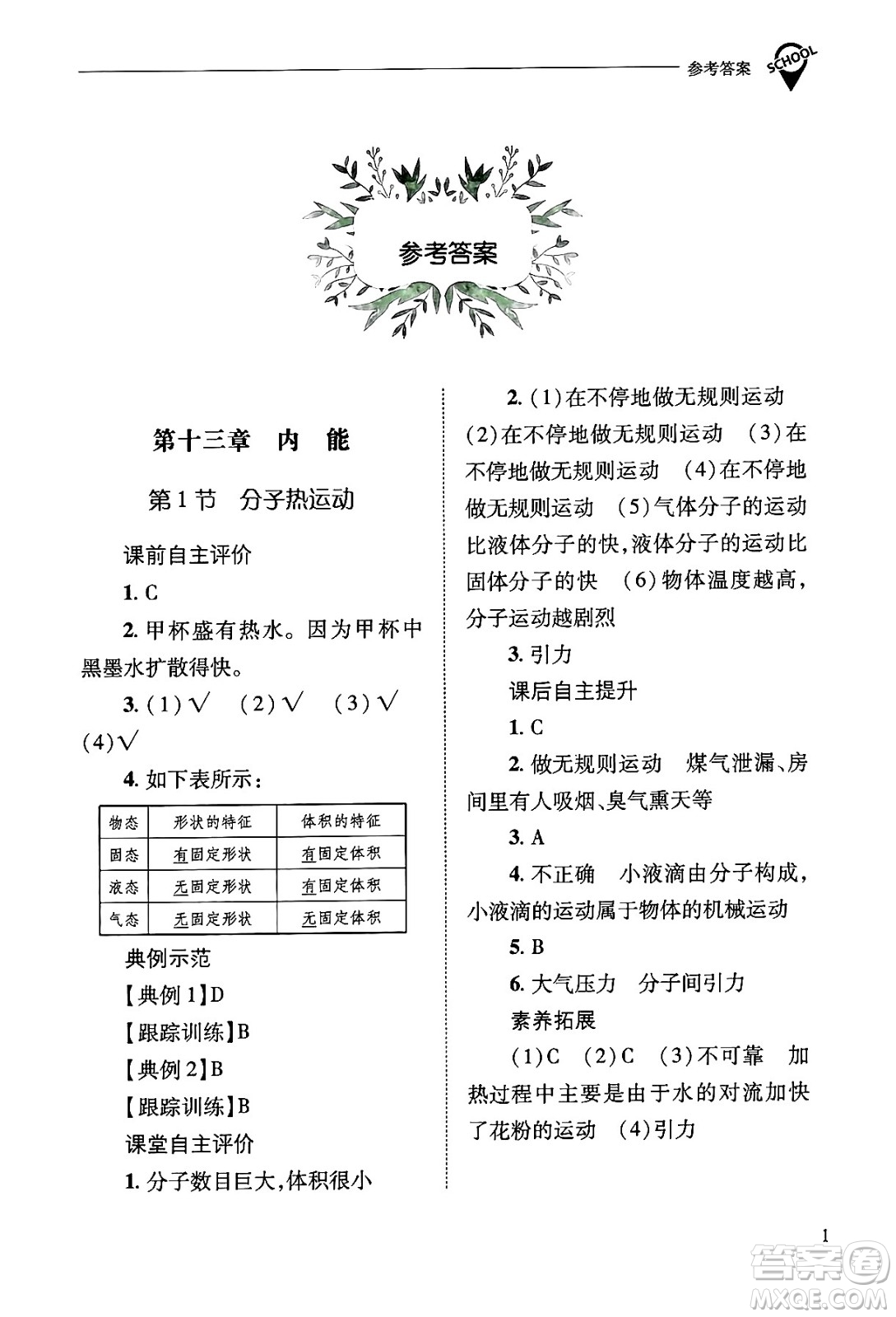 山西教育出版社2025年春新課程問題解決導(dǎo)學(xué)方案九年級物理下冊人教版答案