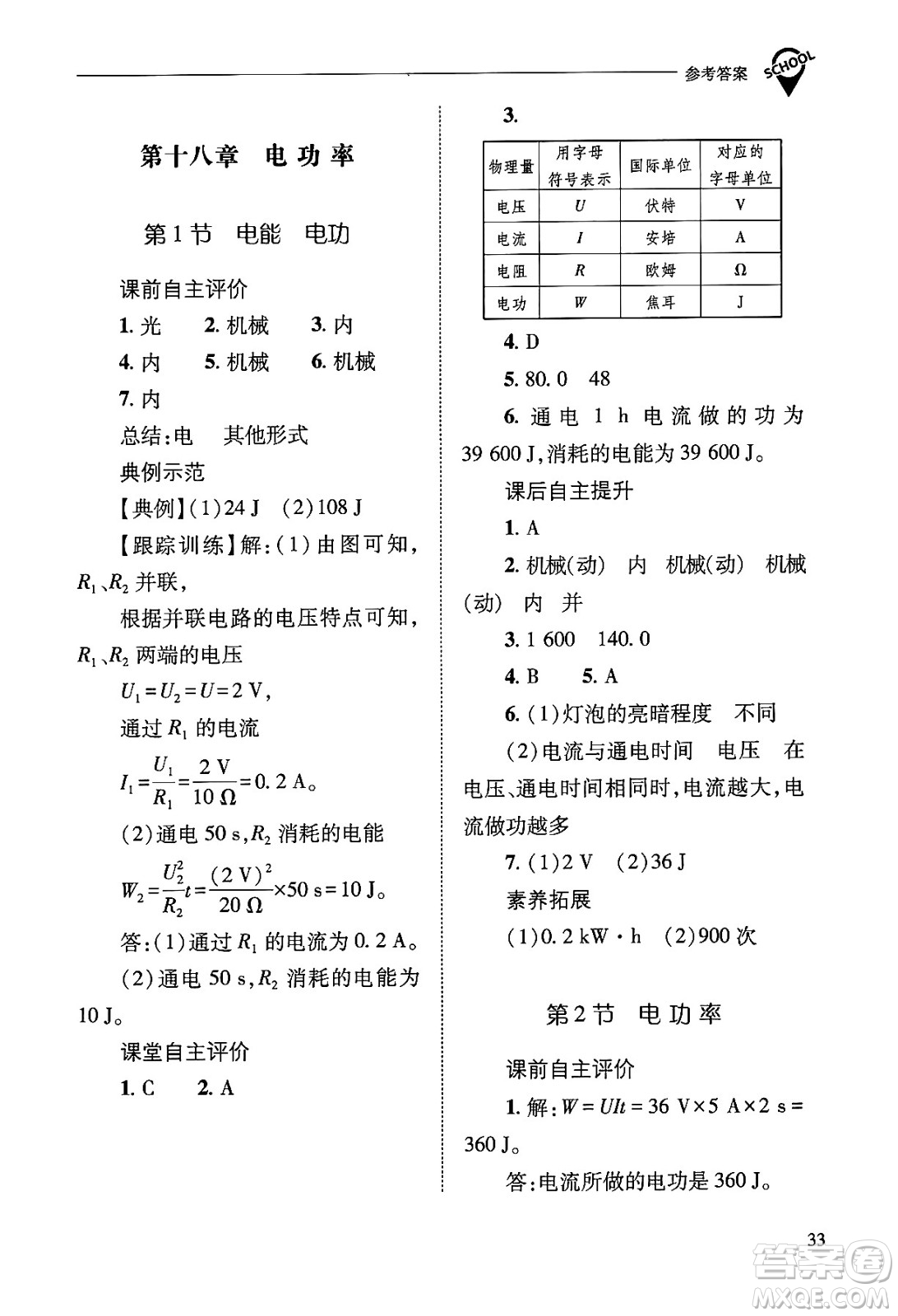 山西教育出版社2025年春新課程問題解決導(dǎo)學(xué)方案九年級物理下冊人教版答案