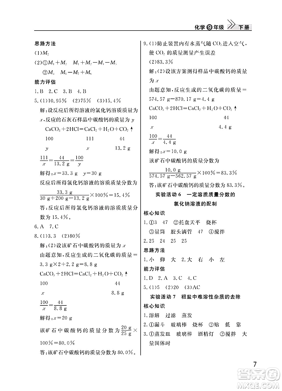 武漢出版社2025年春智慧學(xué)習(xí)天天向上課堂作業(yè)九年級化學(xué)下冊通用版答案