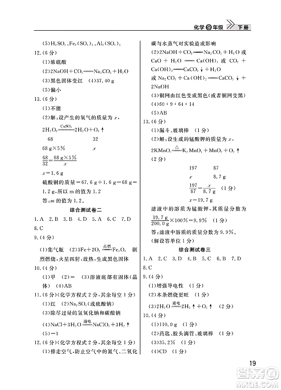武漢出版社2025年春智慧學(xué)習(xí)天天向上課堂作業(yè)九年級化學(xué)下冊通用版答案