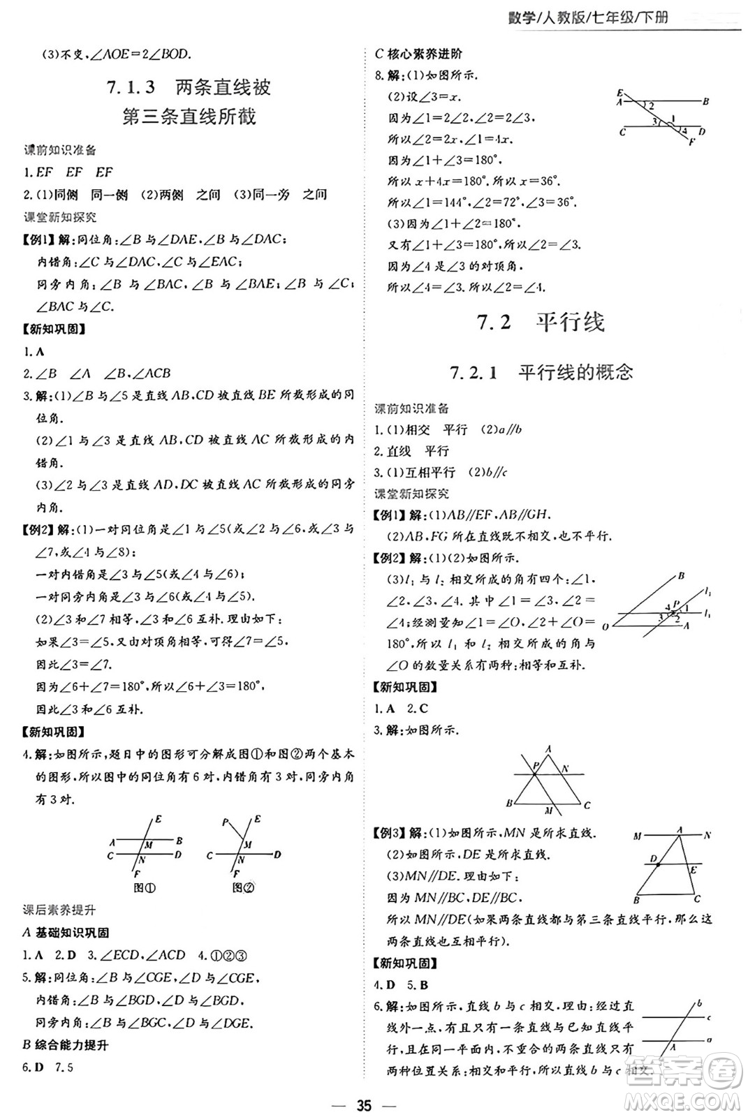 安徽教育出版社2025年春新編基礎(chǔ)訓(xùn)練七年級(jí)數(shù)學(xué)下冊(cè)人教版答案