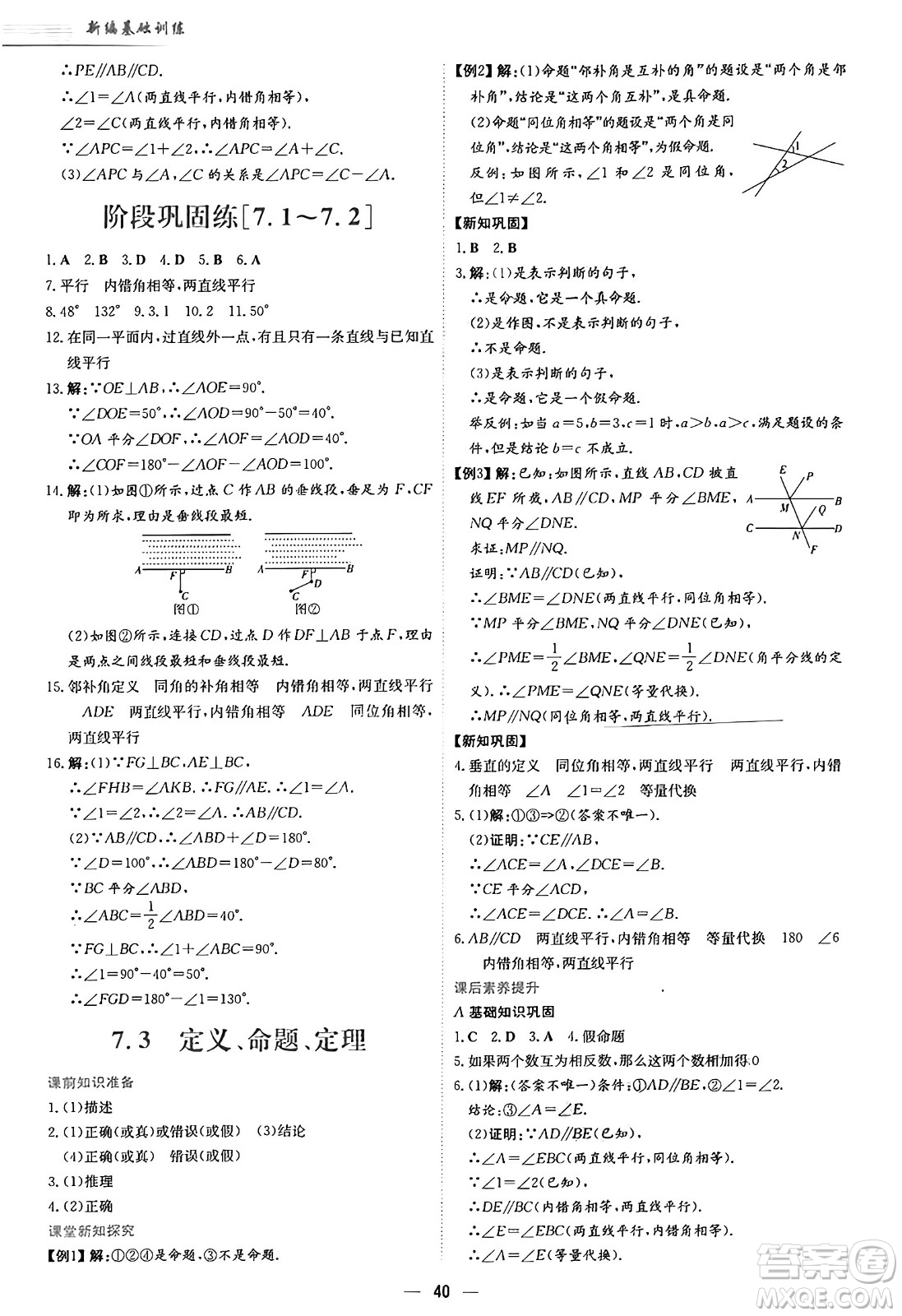 安徽教育出版社2025年春新編基礎(chǔ)訓(xùn)練七年級(jí)數(shù)學(xué)下冊(cè)人教版答案