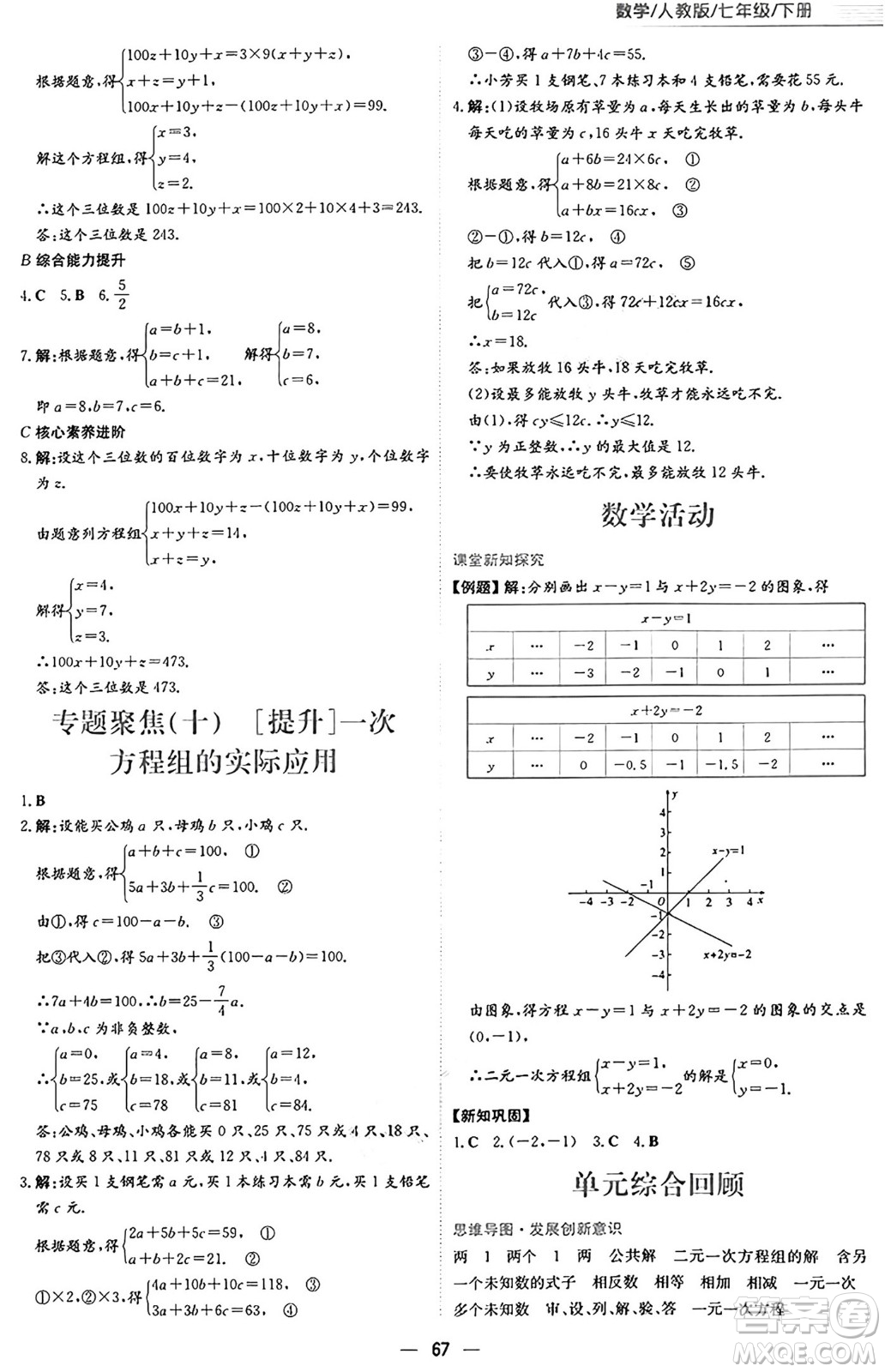 安徽教育出版社2025年春新編基礎(chǔ)訓(xùn)練七年級(jí)數(shù)學(xué)下冊(cè)人教版答案