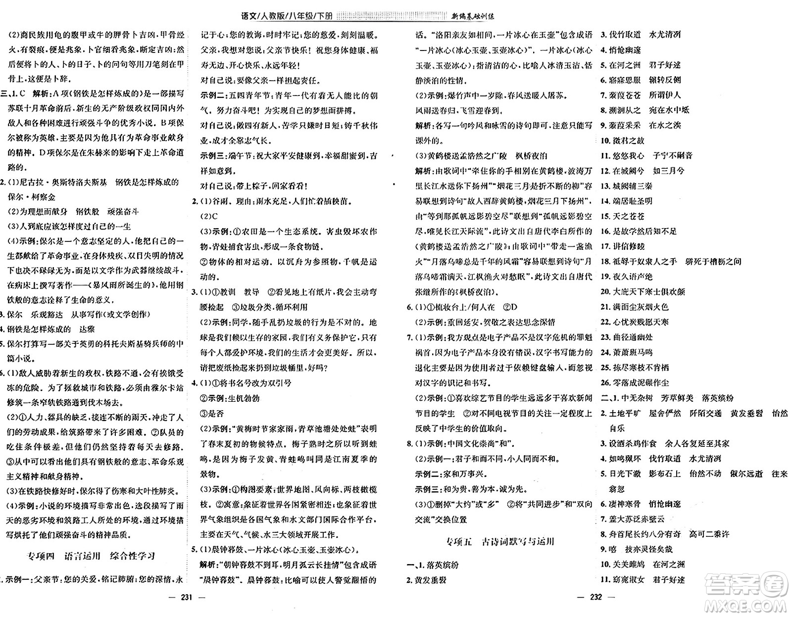 安徽教育出版社2025年春新編基礎(chǔ)訓(xùn)練八年級(jí)語(yǔ)文下冊(cè)人教版答案