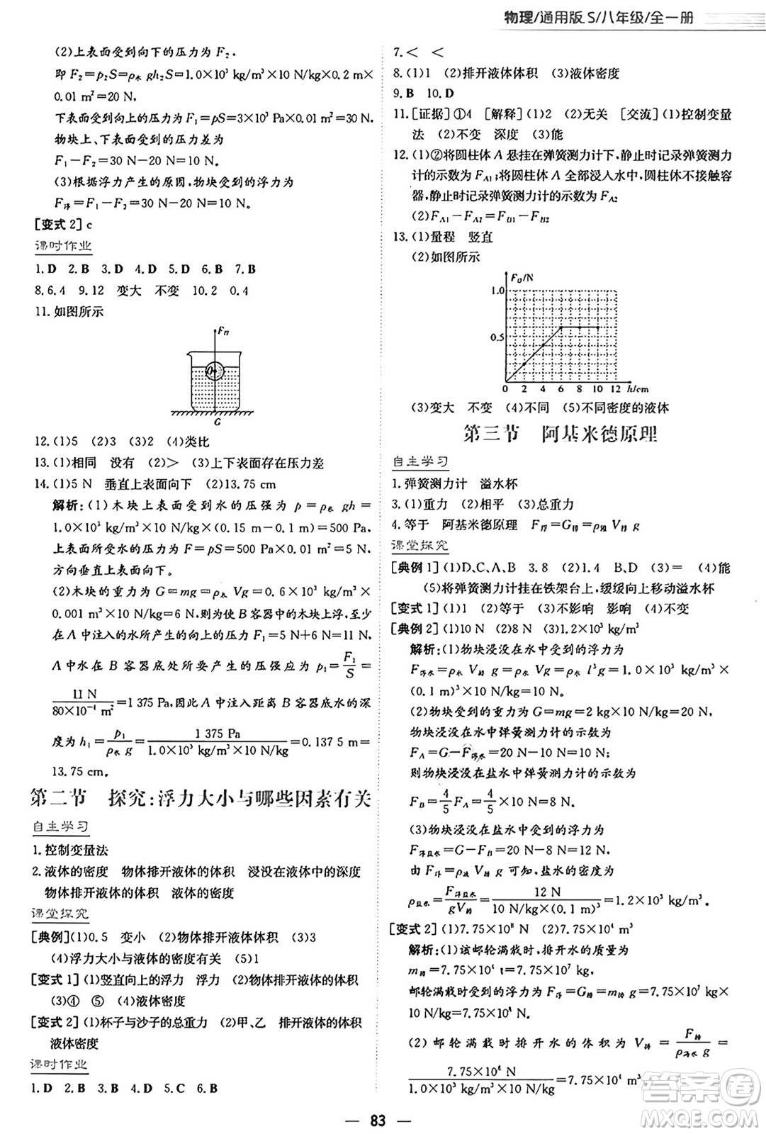 安徽教育出版社2025年春新編基礎(chǔ)訓(xùn)練八年級(jí)物理下冊(cè)通用版S答案