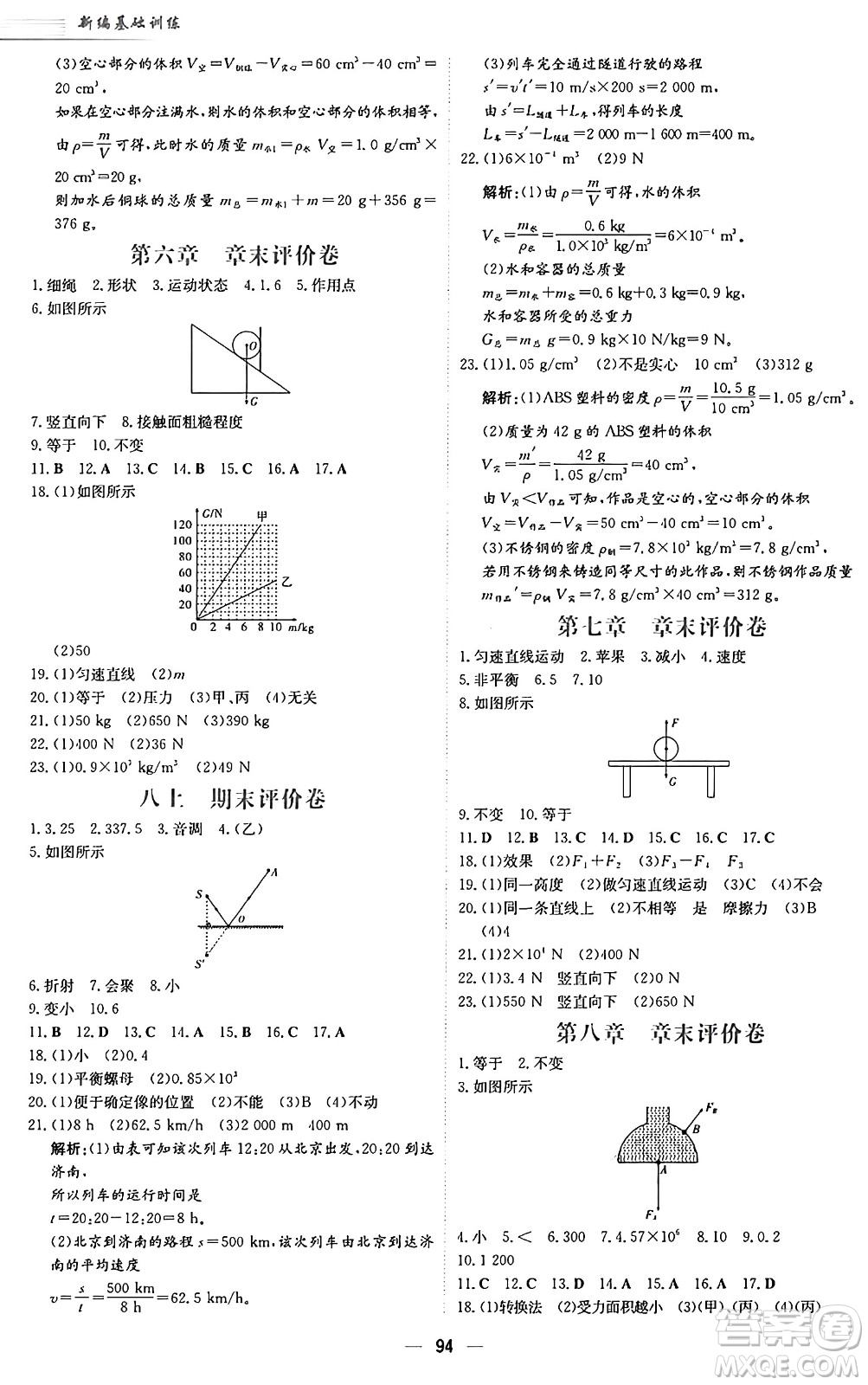 安徽教育出版社2025年春新編基礎(chǔ)訓(xùn)練八年級(jí)物理下冊(cè)通用版S答案