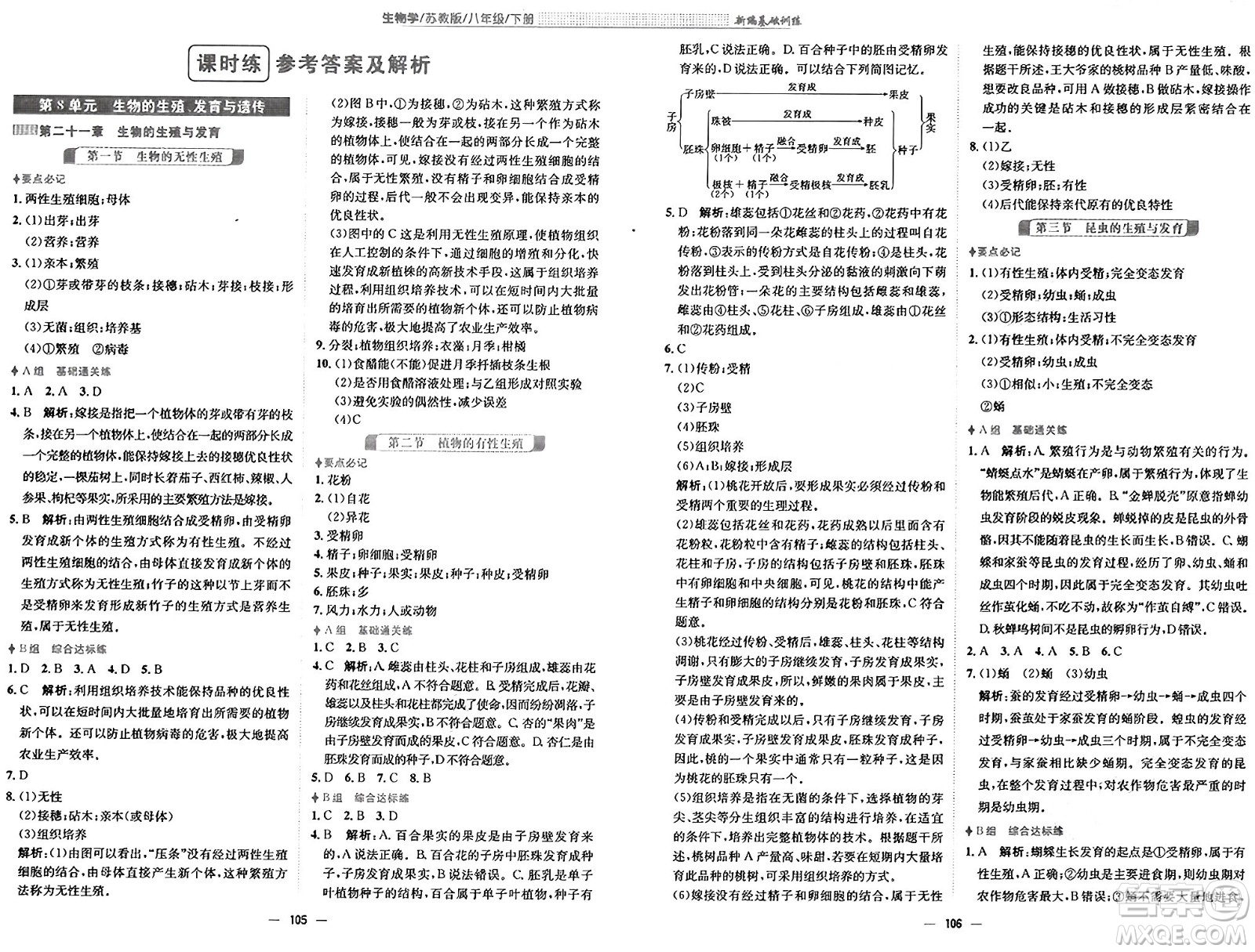安徽教育出版社2025年春新編基礎(chǔ)訓(xùn)練八年級(jí)生物下冊(cè)蘇教版答案