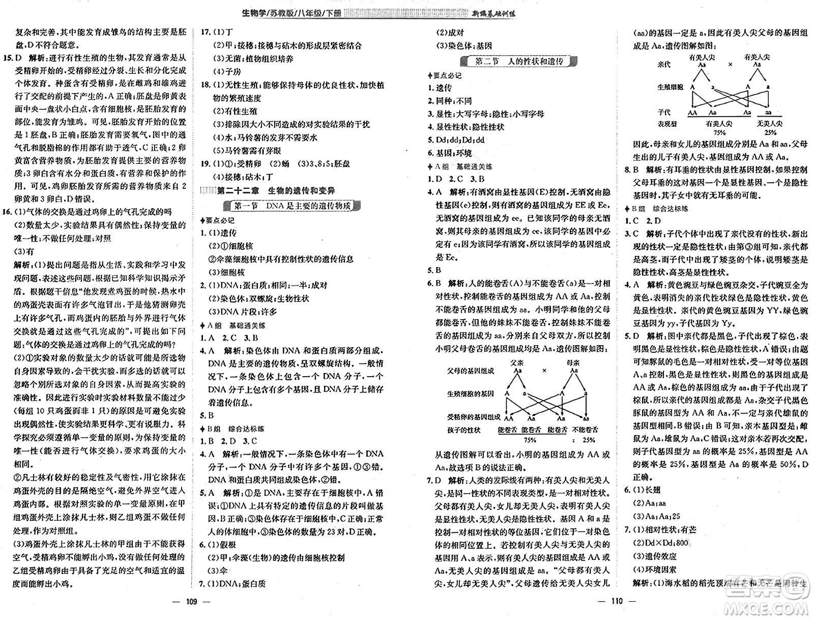 安徽教育出版社2025年春新編基礎(chǔ)訓(xùn)練八年級(jí)生物下冊(cè)蘇教版答案