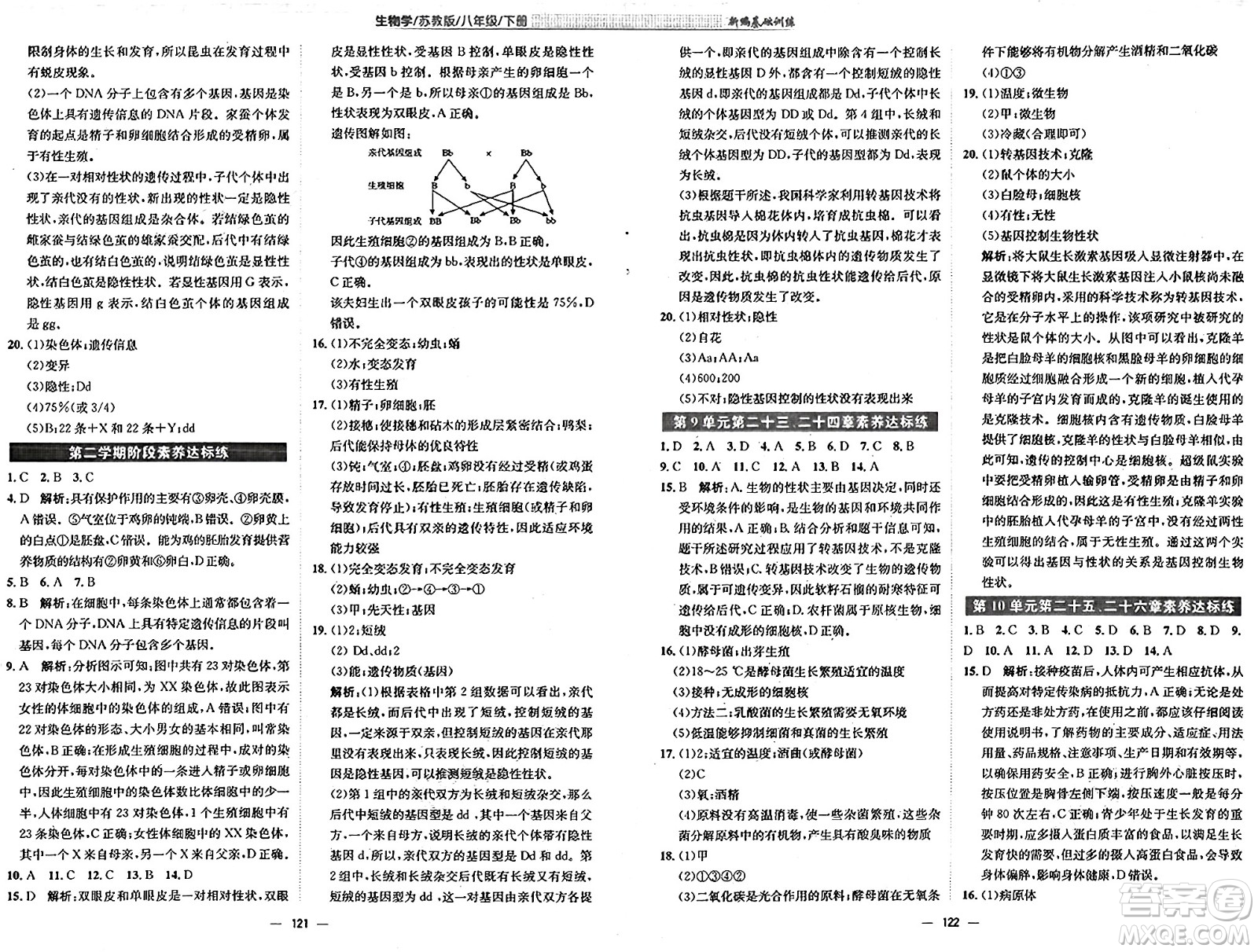 安徽教育出版社2025年春新編基礎(chǔ)訓(xùn)練八年級(jí)生物下冊(cè)蘇教版答案
