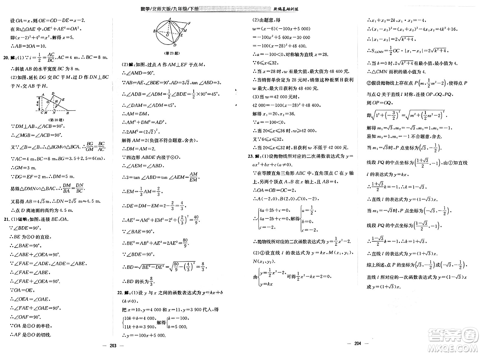 安徽教育出版社2025年春新編基礎(chǔ)訓(xùn)練九年級數(shù)學(xué)下冊北師大版答案
