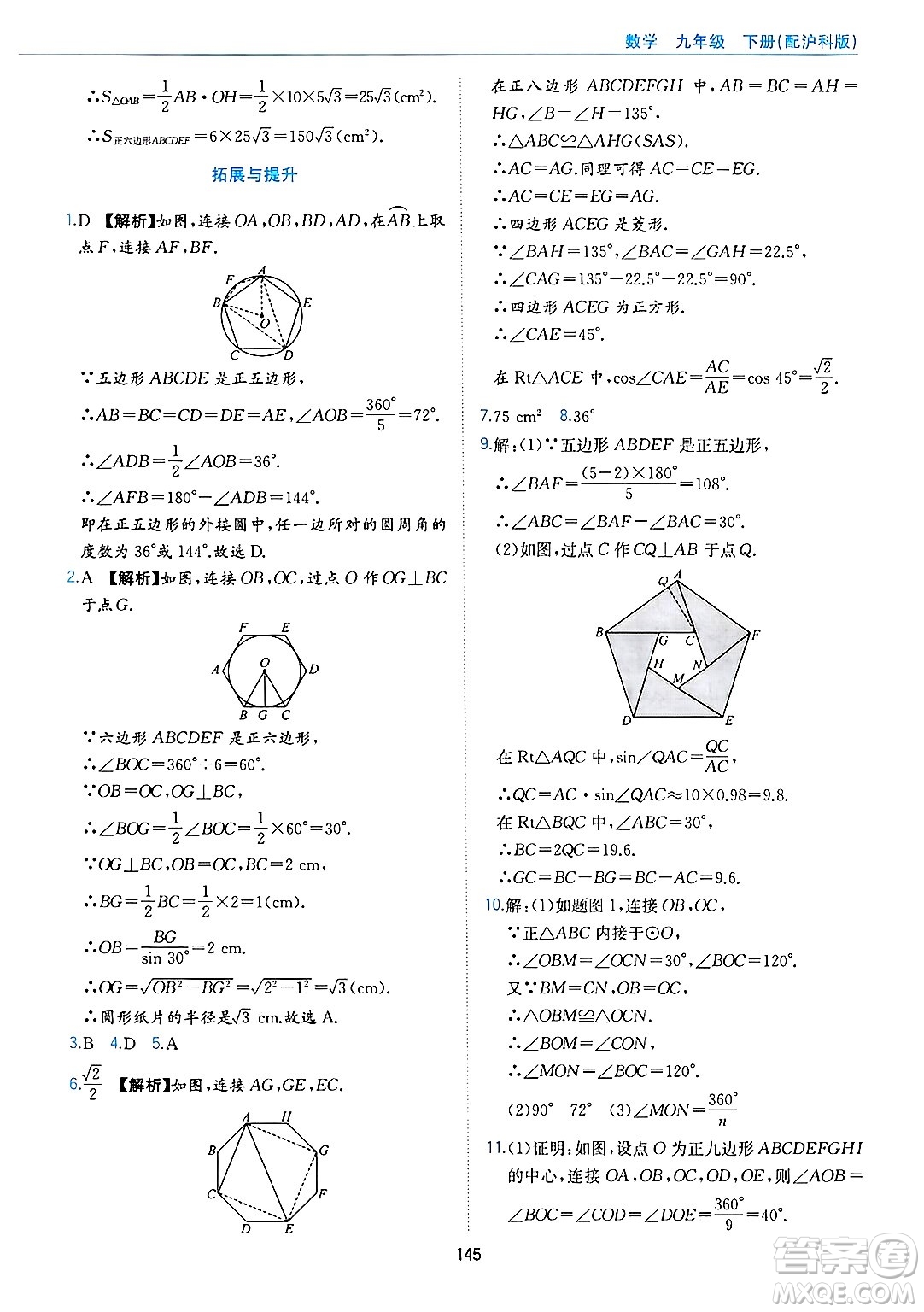 黃山出版社2025年春新編基礎(chǔ)訓(xùn)練九年級(jí)數(shù)學(xué)下冊(cè)滬科版答案