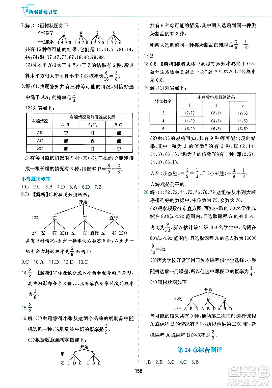 黃山出版社2025年春新編基礎(chǔ)訓(xùn)練九年級(jí)數(shù)學(xué)下冊(cè)滬科版答案