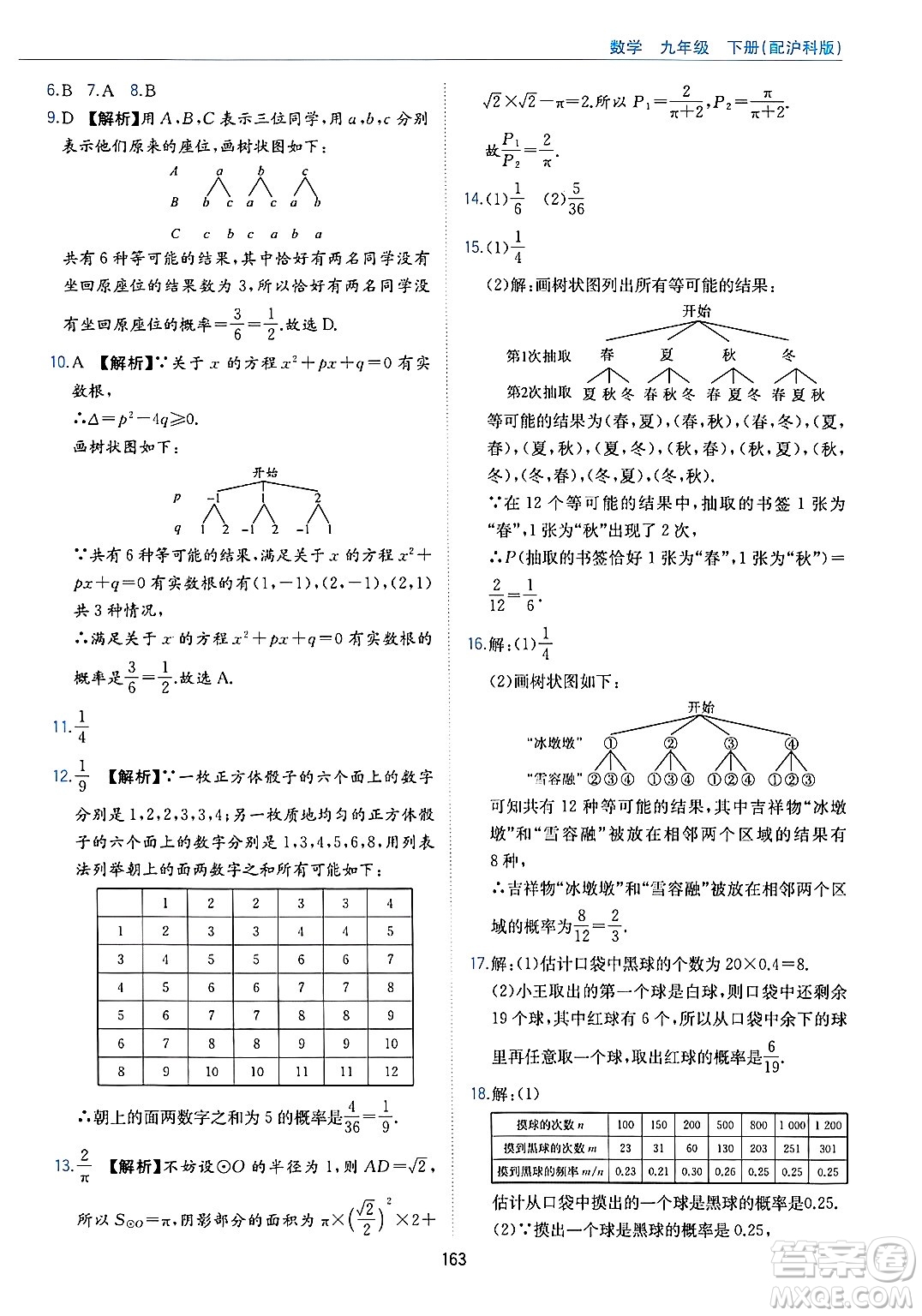 黃山出版社2025年春新編基礎(chǔ)訓(xùn)練九年級(jí)數(shù)學(xué)下冊(cè)滬科版答案