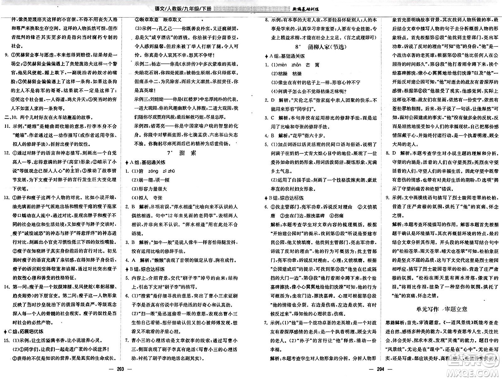 安徽教育出版社2025年春新編基礎(chǔ)訓(xùn)練九年級(jí)語(yǔ)文下冊(cè)人教版答案