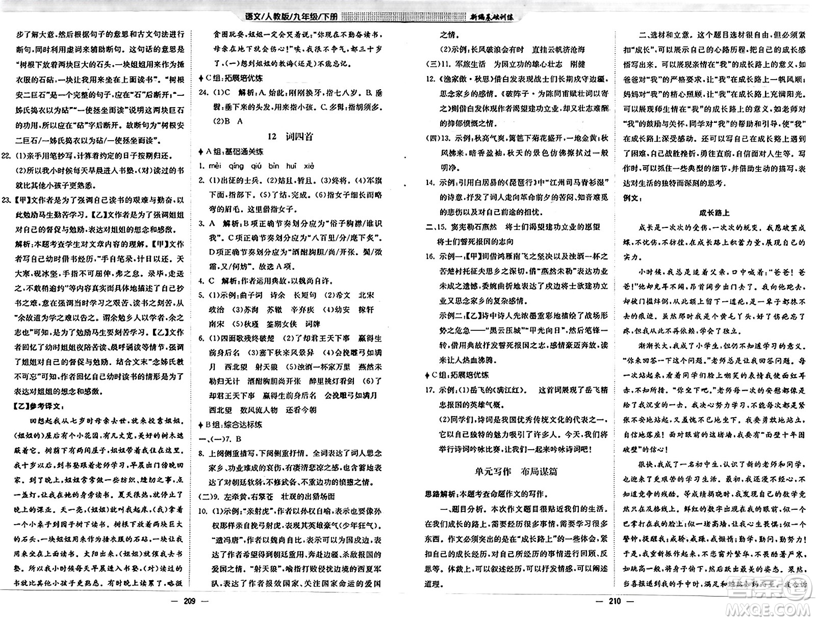 安徽教育出版社2025年春新編基礎(chǔ)訓(xùn)練九年級(jí)語(yǔ)文下冊(cè)人教版答案