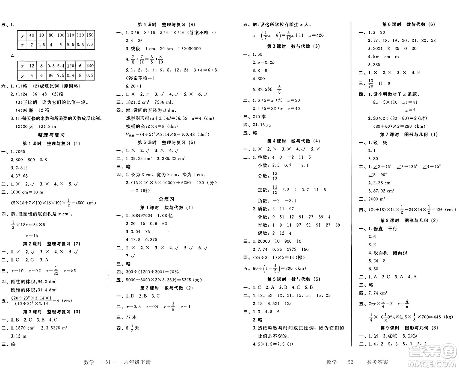 二十一世紀出版社集團2025年春新課程新練習六年級數學下冊北師大版答案
