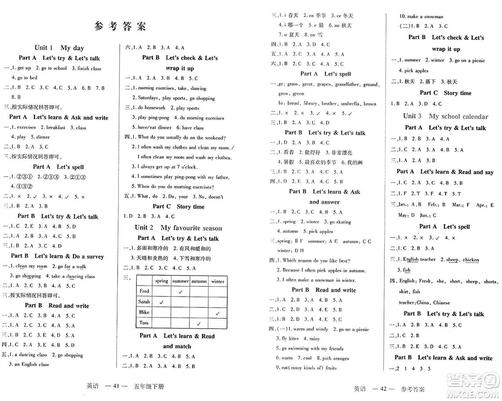 二十一世紀(jì)出版社集團2025年春新課程新練習(xí)五年級英語下冊人教PEP版答案