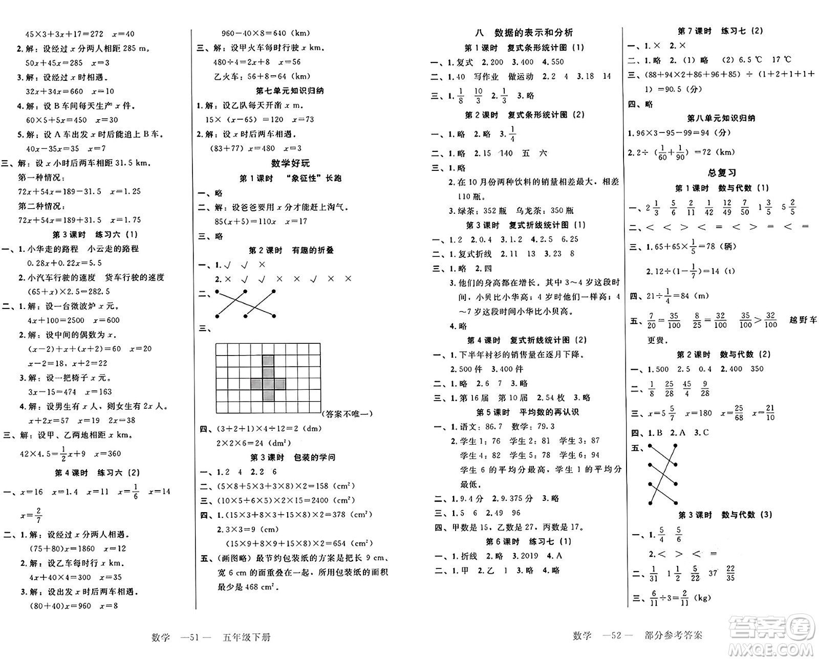 二十一世紀出版社集團2025年春新課程新練習五年級數學下冊北師大版答案