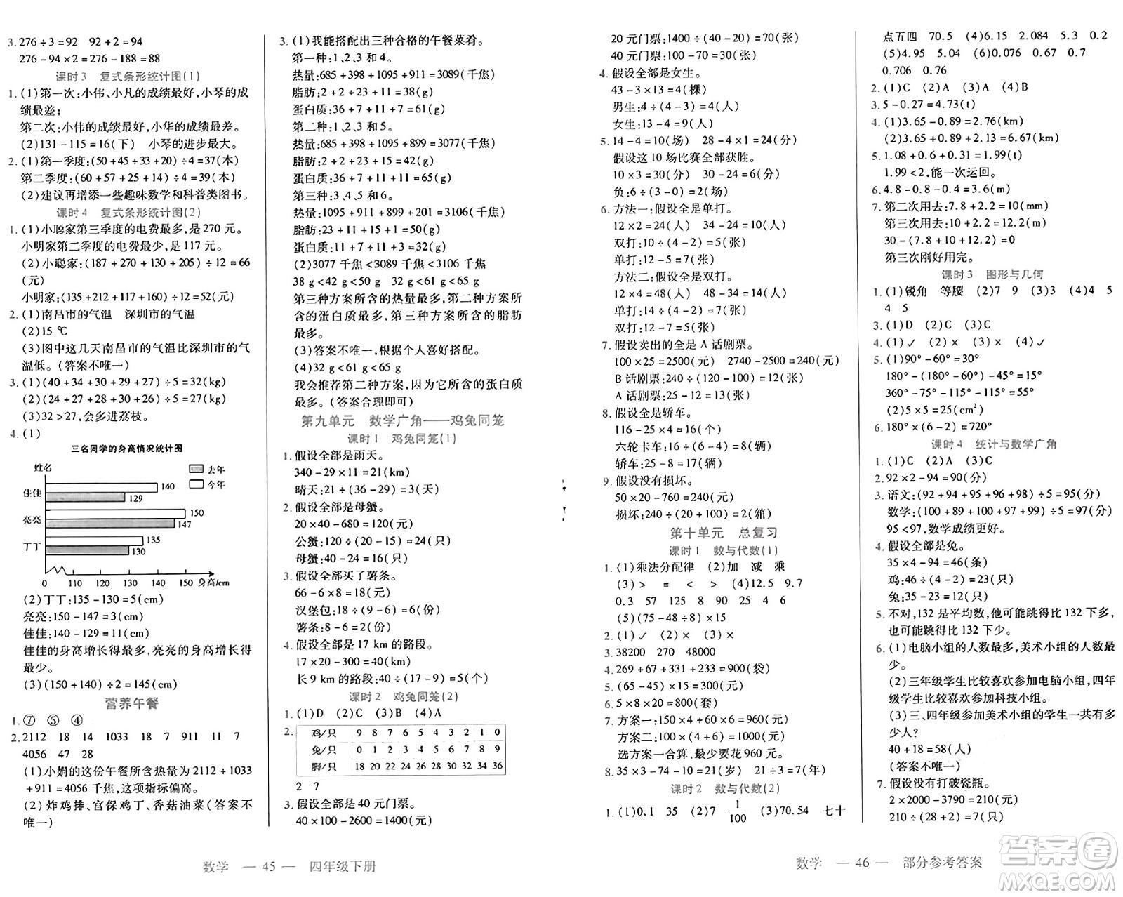 二十一世紀出版社集團2025年春新課程新練習(xí)四年級數(shù)學(xué)下冊人教版答案