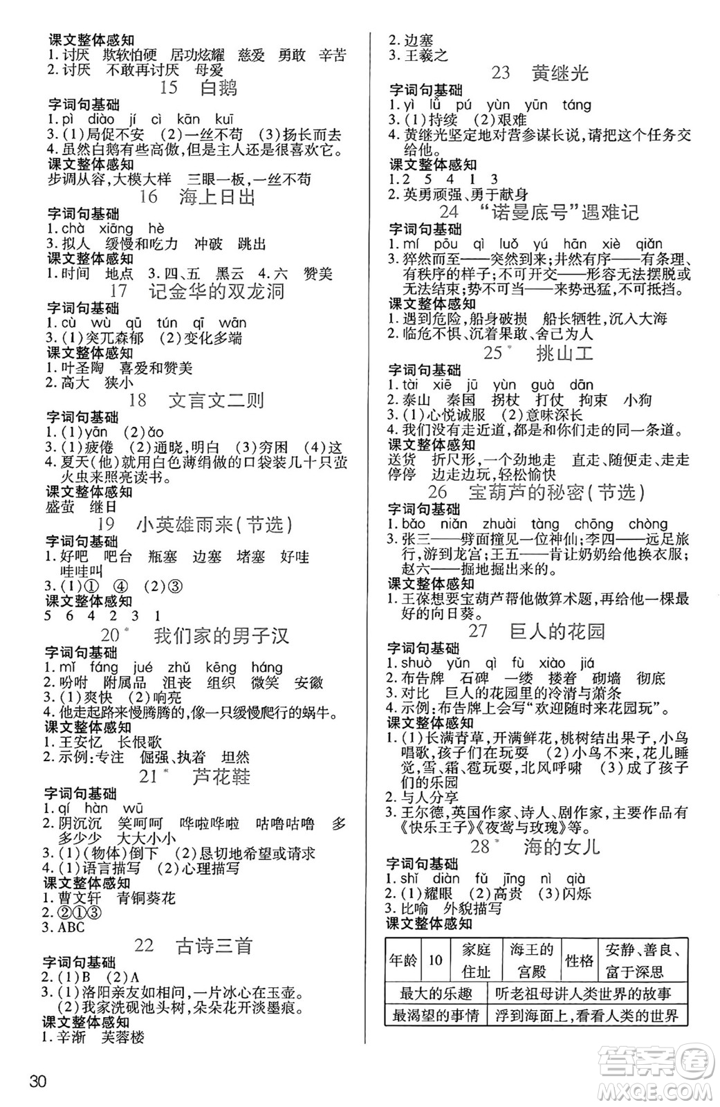 二十一世紀(jì)出版社集團(tuán)2025年春新課程新練習(xí)四年級(jí)語(yǔ)文下冊(cè)部編版答案