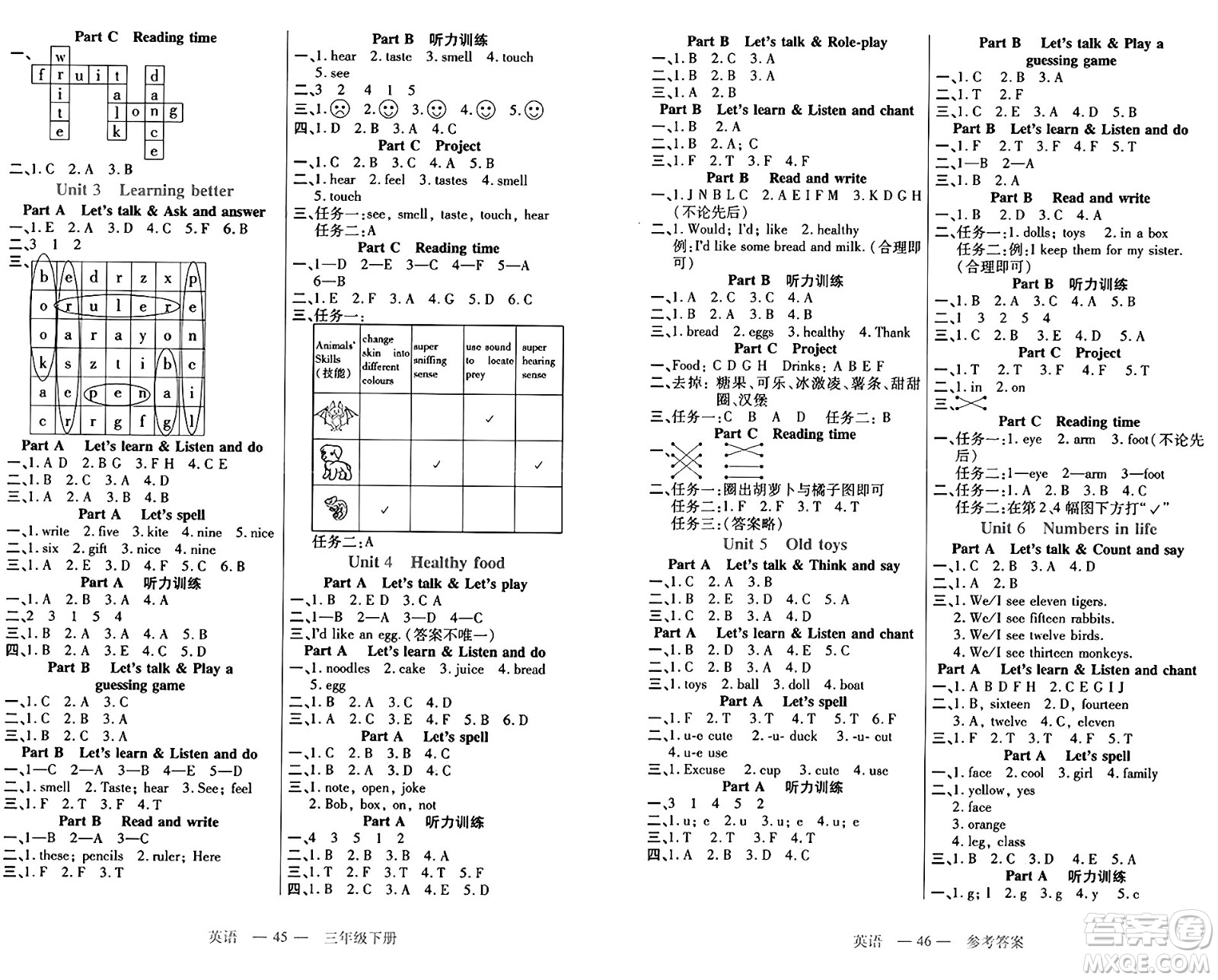 二十一世紀(jì)出版社集團(tuán)2025年春新課程新練習(xí)三年級英語下冊人教PEP版答案