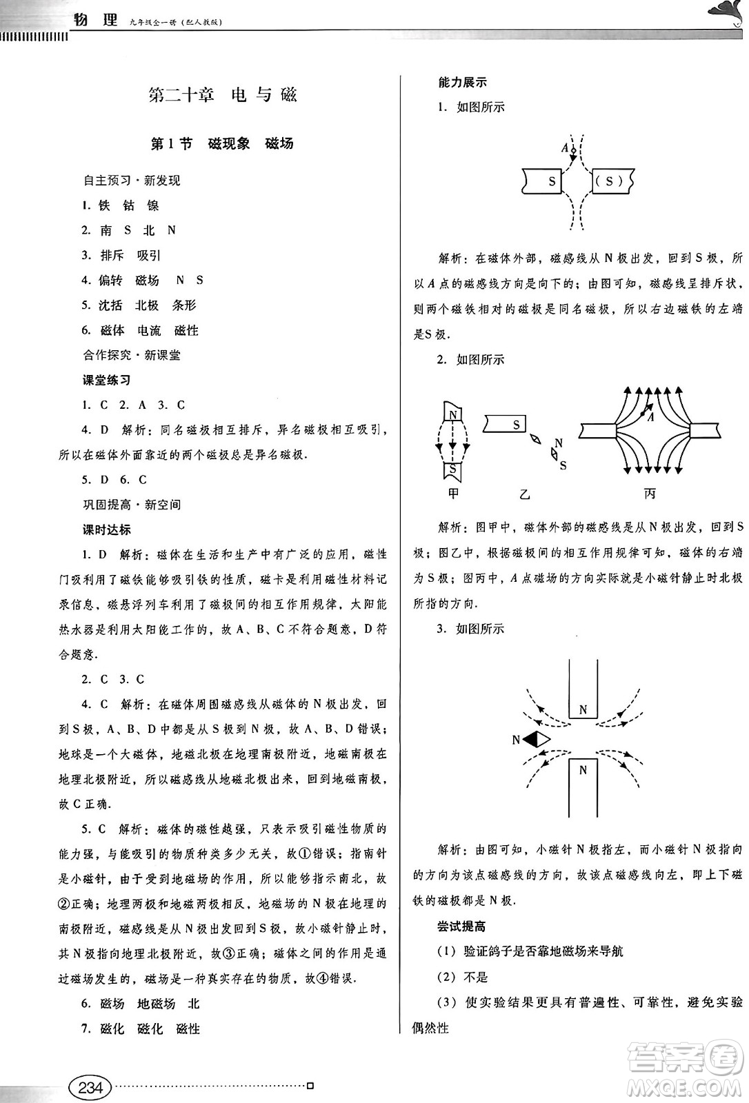 廣東教育出版社2025年春南方新課堂金牌學(xué)案九年級(jí)物理下冊(cè)人教版答案