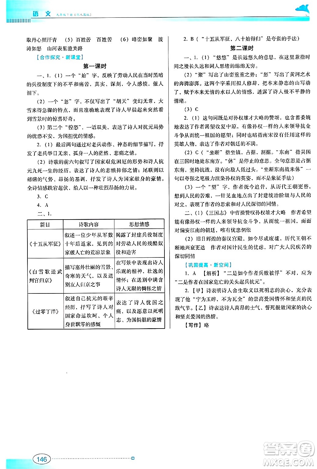 廣東教育出版社2025年春南方新課堂金牌學(xué)案九年級(jí)語(yǔ)文下冊(cè)人教版答案