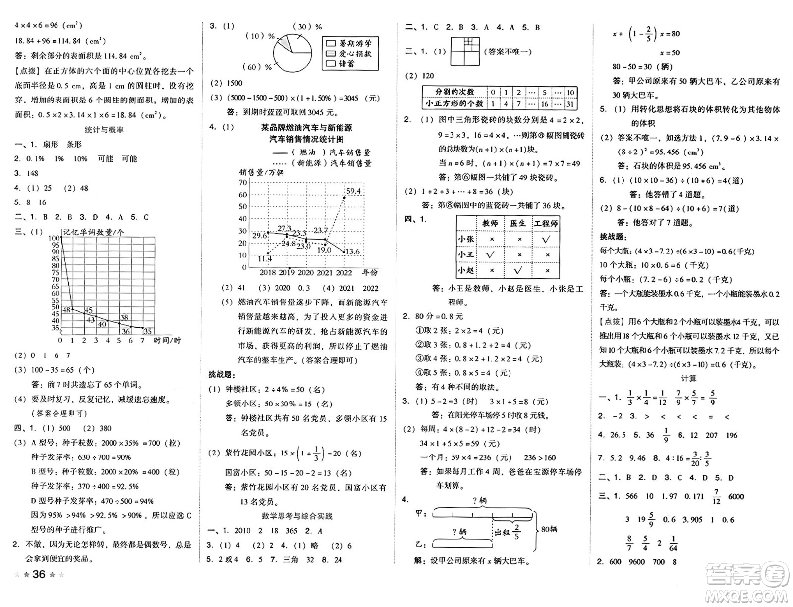 吉林教育出版社2025年春榮德基好卷六年級(jí)數(shù)學(xué)下冊(cè)北師大版山西專版答案