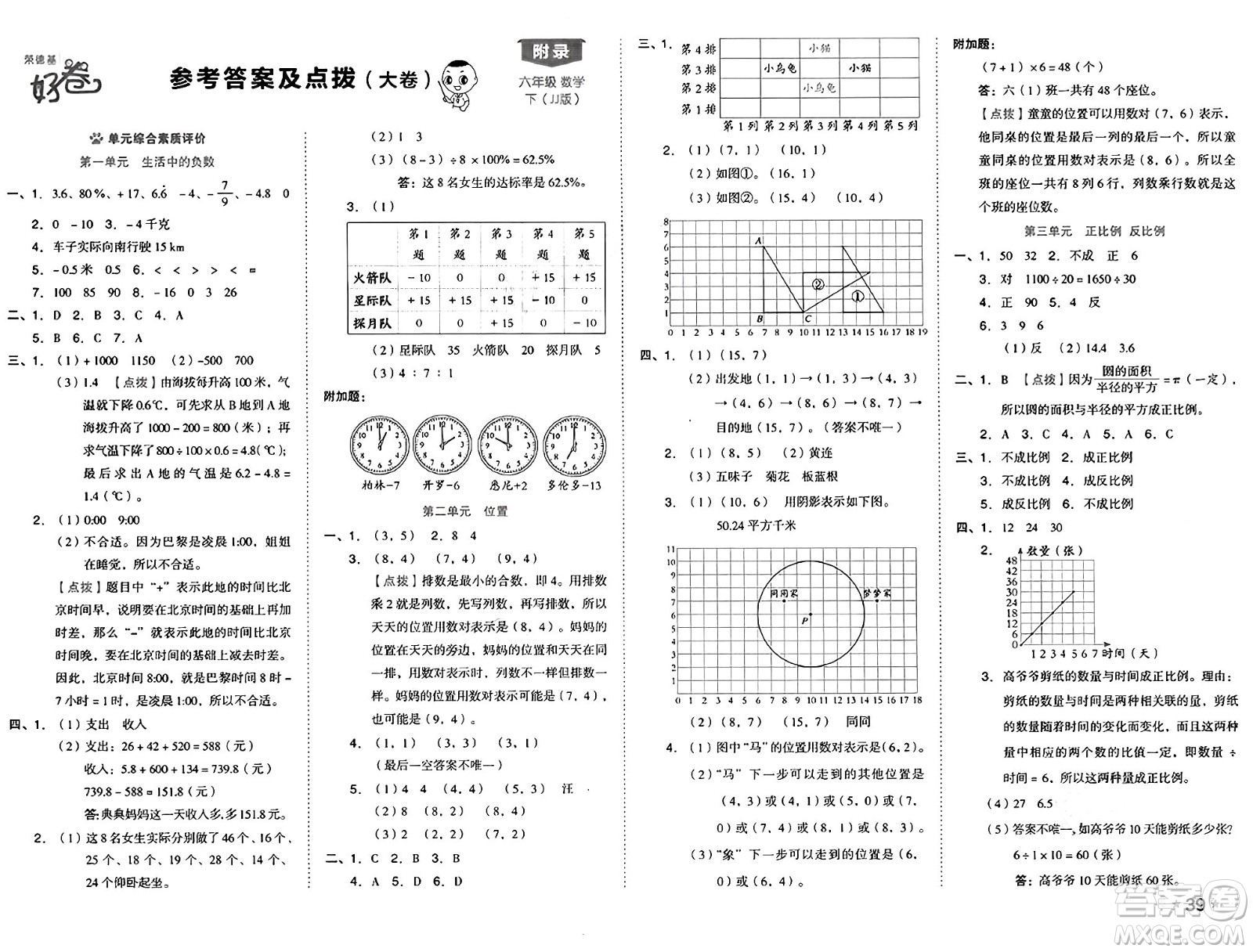 吉林教育出版社2025年春榮德基好卷六年級數(shù)學(xué)下冊冀教版答案