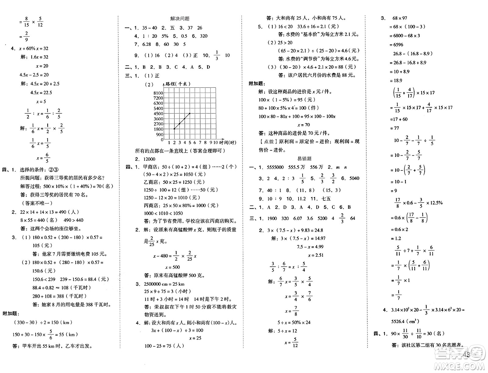 吉林教育出版社2025年春榮德基好卷六年級數(shù)學(xué)下冊冀教版答案