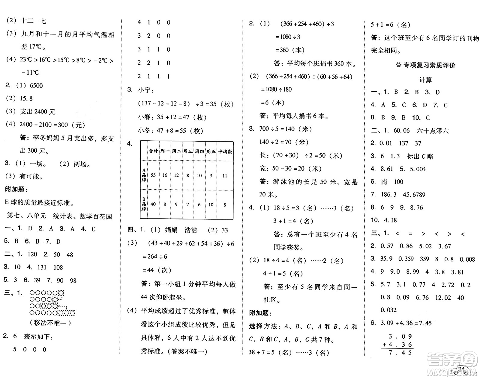 吉林教育出版社2025年春榮德基好卷四年級(jí)數(shù)學(xué)下冊(cè)北京版答案