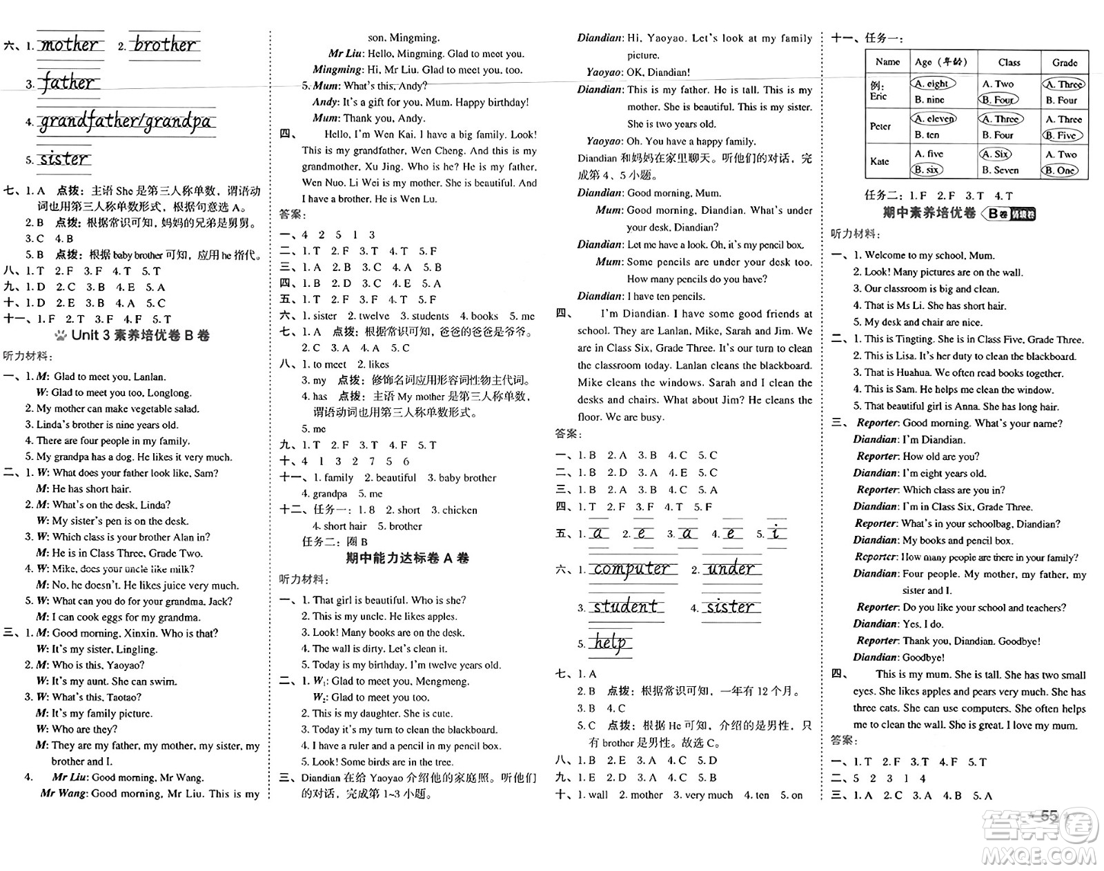 吉林教育出版社2025年春榮德基好卷三年級(jí)英語(yǔ)下冊(cè)人教PEP版答案