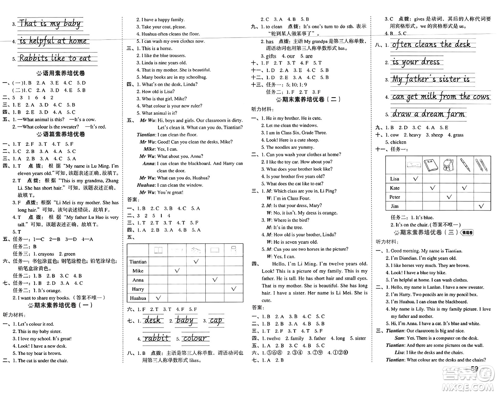 吉林教育出版社2025年春榮德基好卷三年級(jí)英語(yǔ)下冊(cè)人教PEP版答案