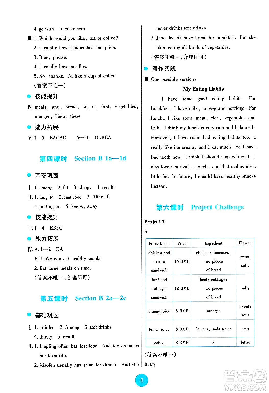 人民教育出版社2025年春能力培養(yǎng)與測(cè)試七年級(jí)英語(yǔ)下冊(cè)人教版答案
