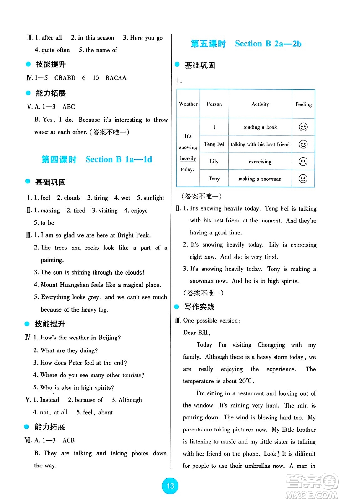人民教育出版社2025年春能力培養(yǎng)與測(cè)試七年級(jí)英語(yǔ)下冊(cè)人教版答案