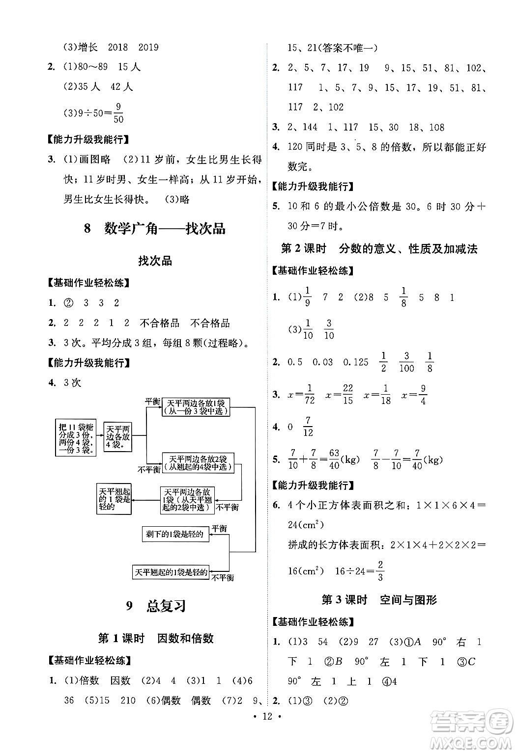 人民教育出版社2025年春能力培養(yǎng)與測試五年級數(shù)學(xué)下冊人教版湖南專版答案