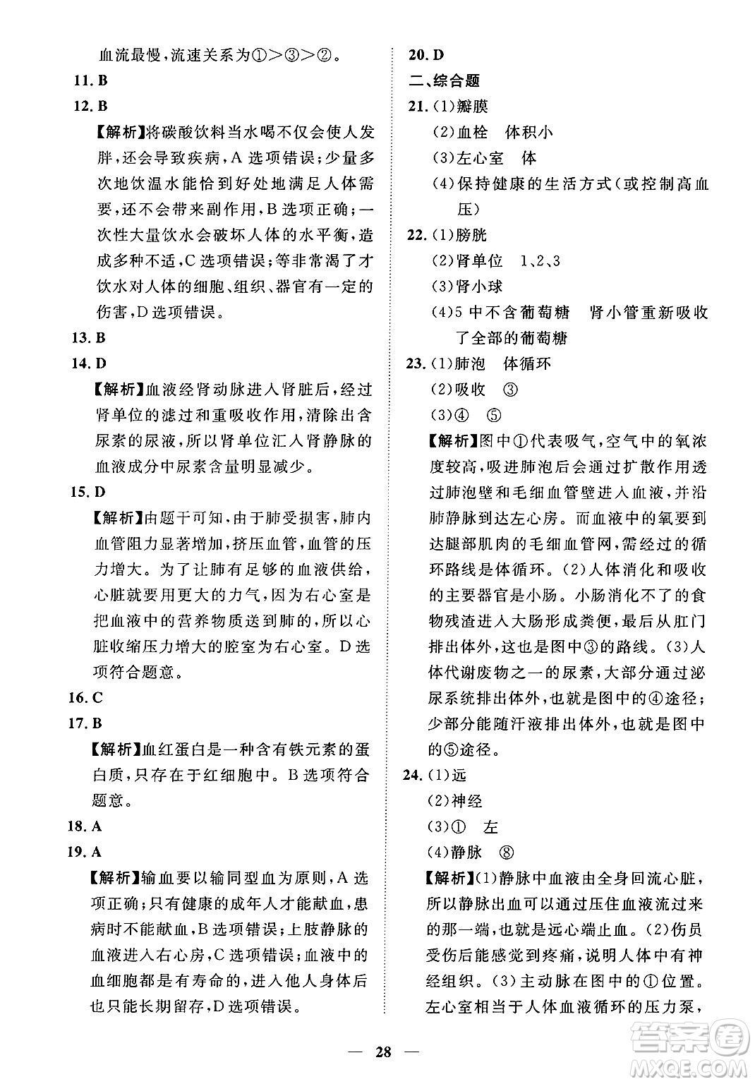 江西人民出版社2025年春一課一練創(chuàng)新練習七年級生物下冊人教版答案