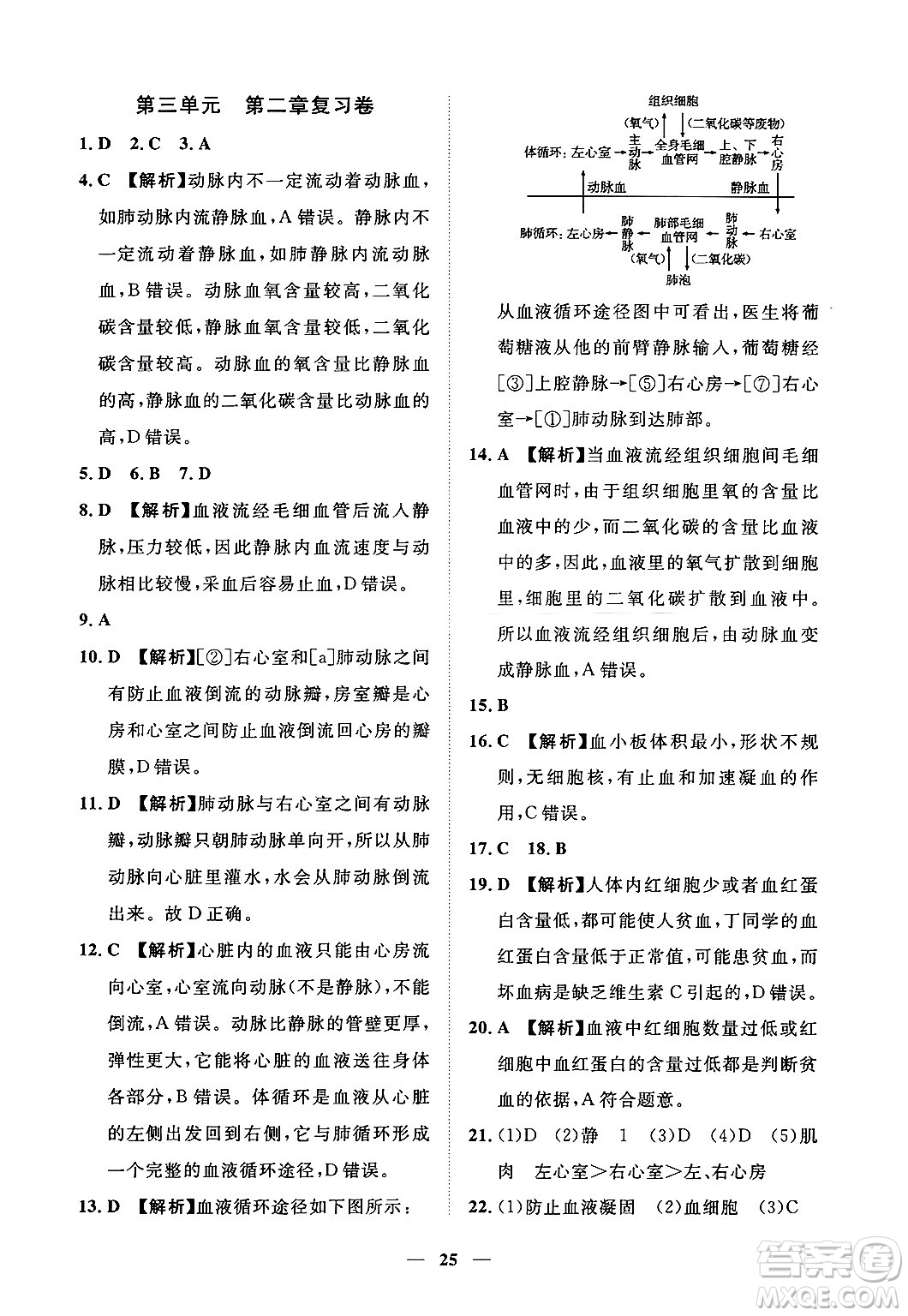 江西人民出版社2025年春一課一練創(chuàng)新練習七年級生物下冊冀少版答案