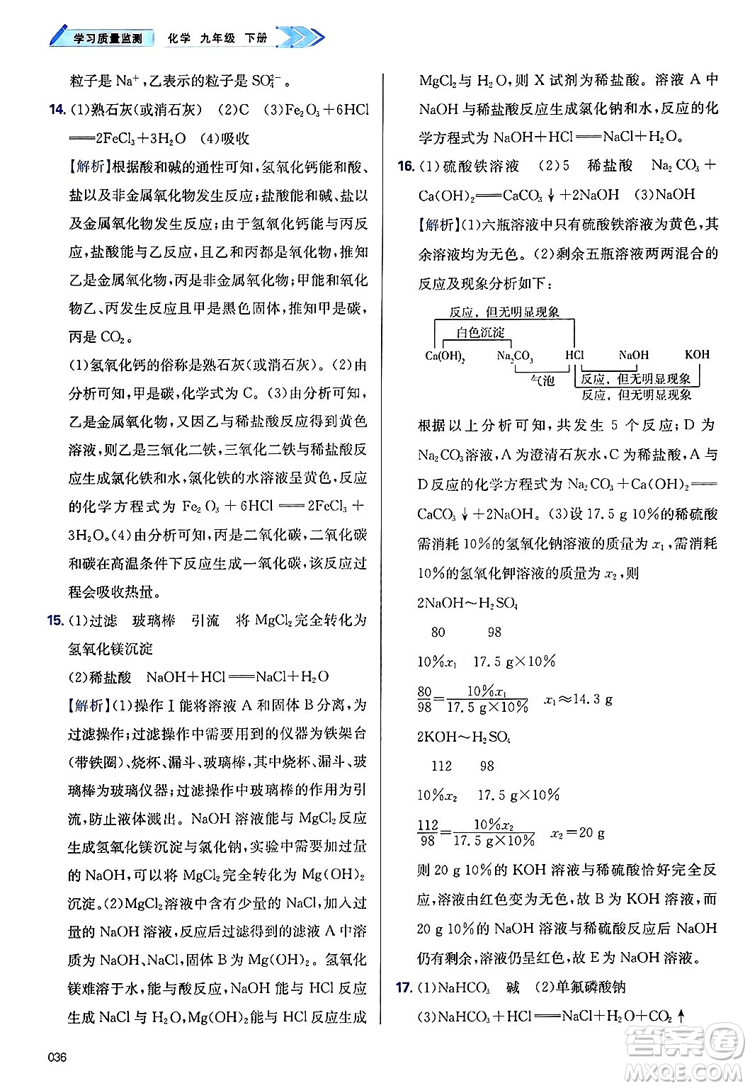 天津教育出版社2025年春學(xué)習(xí)質(zhì)量監(jiān)測九年級化學(xué)下冊人教版答案