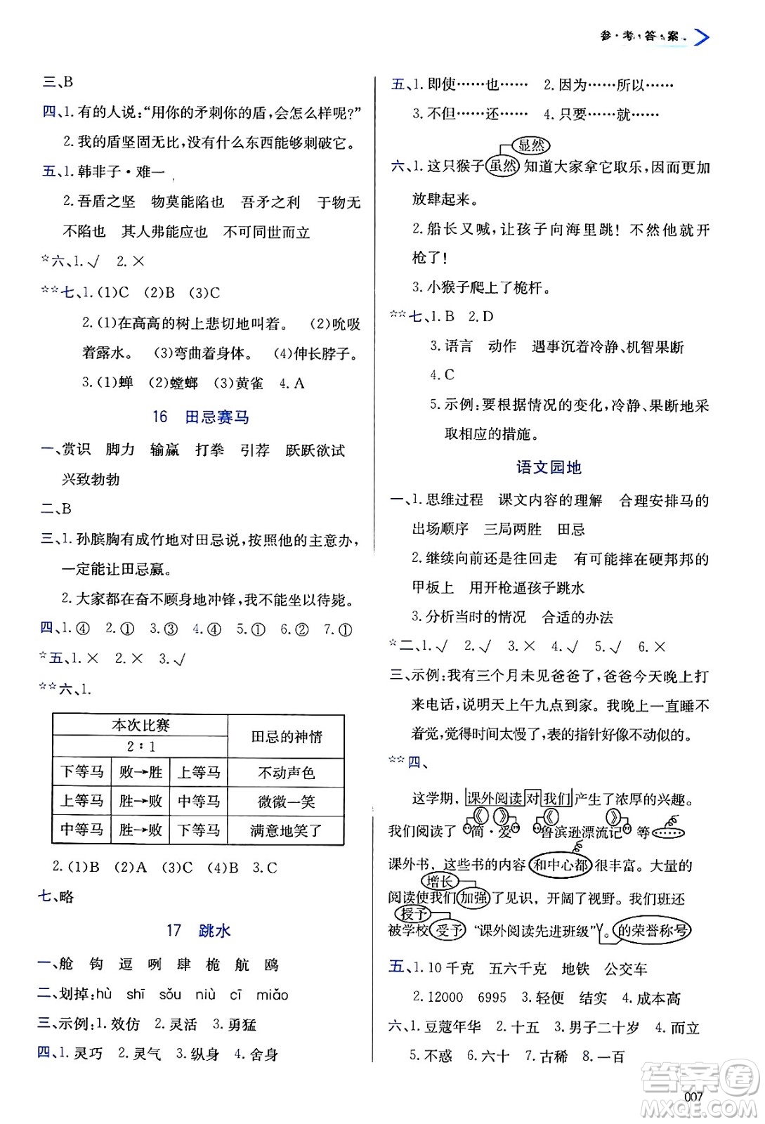 天津教育出版社2025年春學(xué)習(xí)質(zhì)量監(jiān)測(cè)五年級(jí)語(yǔ)文下冊(cè)人教版答案