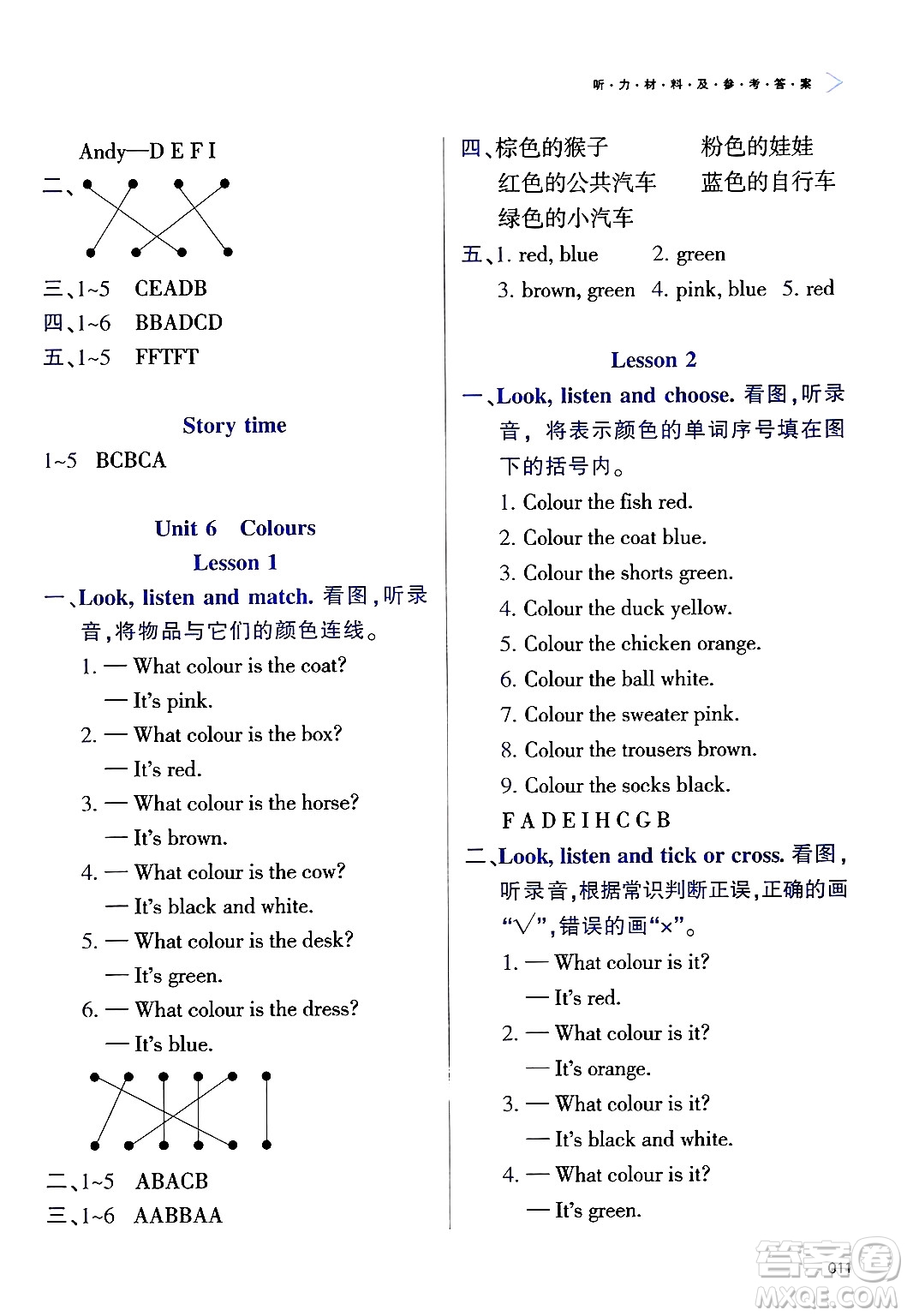 天津教育出版社2025年春學(xué)習(xí)質(zhì)量監(jiān)測(cè)三年級(jí)英語下冊(cè)人教版答案