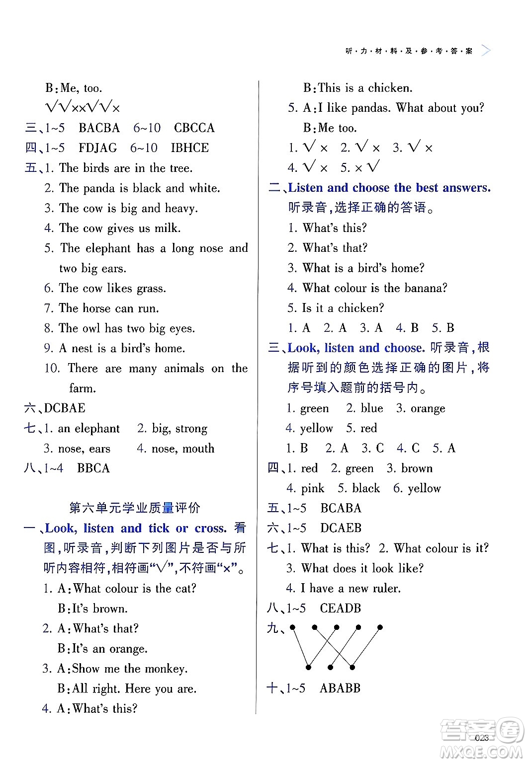天津教育出版社2025年春學(xué)習(xí)質(zhì)量監(jiān)測(cè)三年級(jí)英語下冊(cè)人教版答案