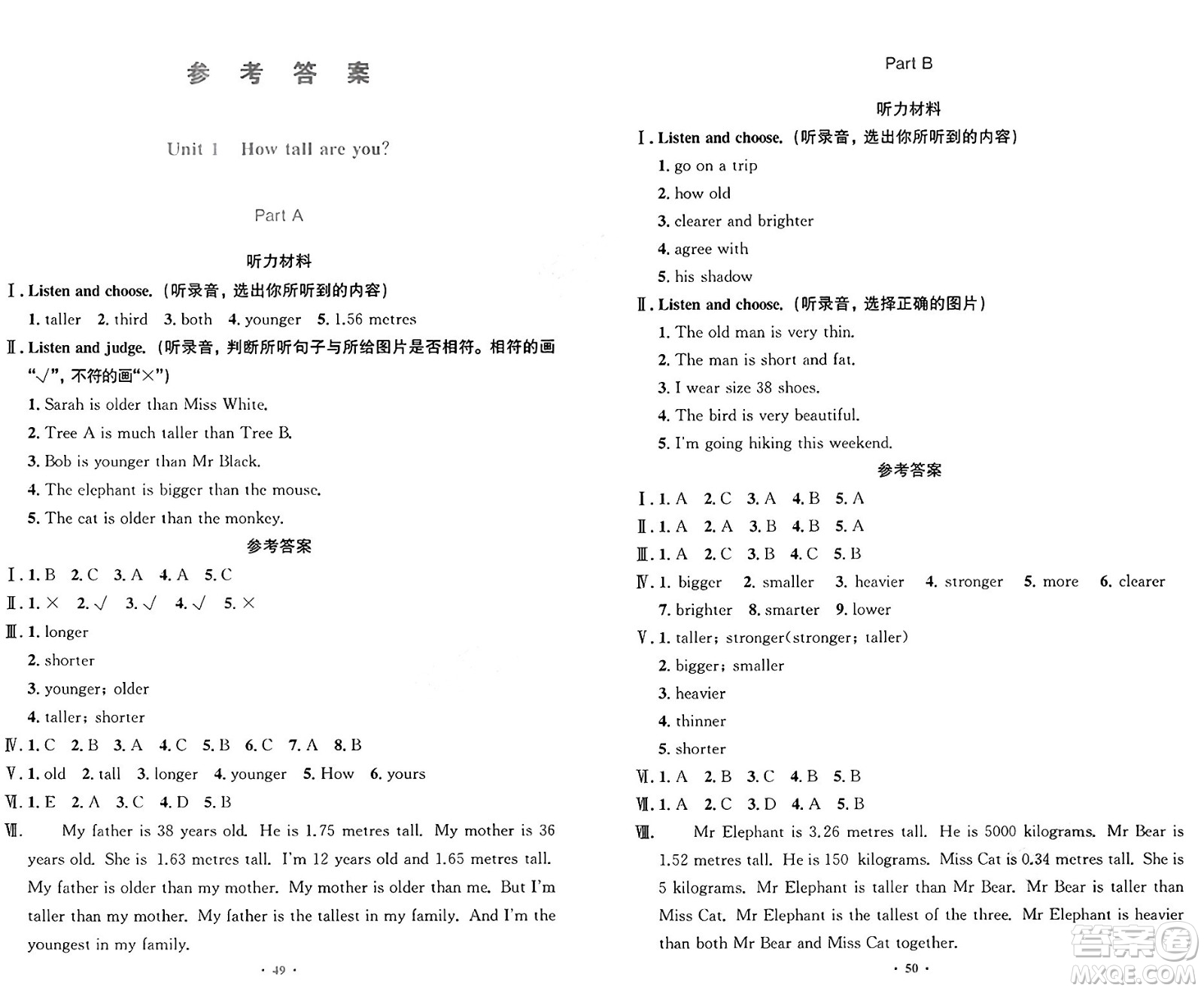 人民教育出版社2025年春小學同步測控優(yōu)化設計六年級英語下冊人教PEP版增強版三起點答案