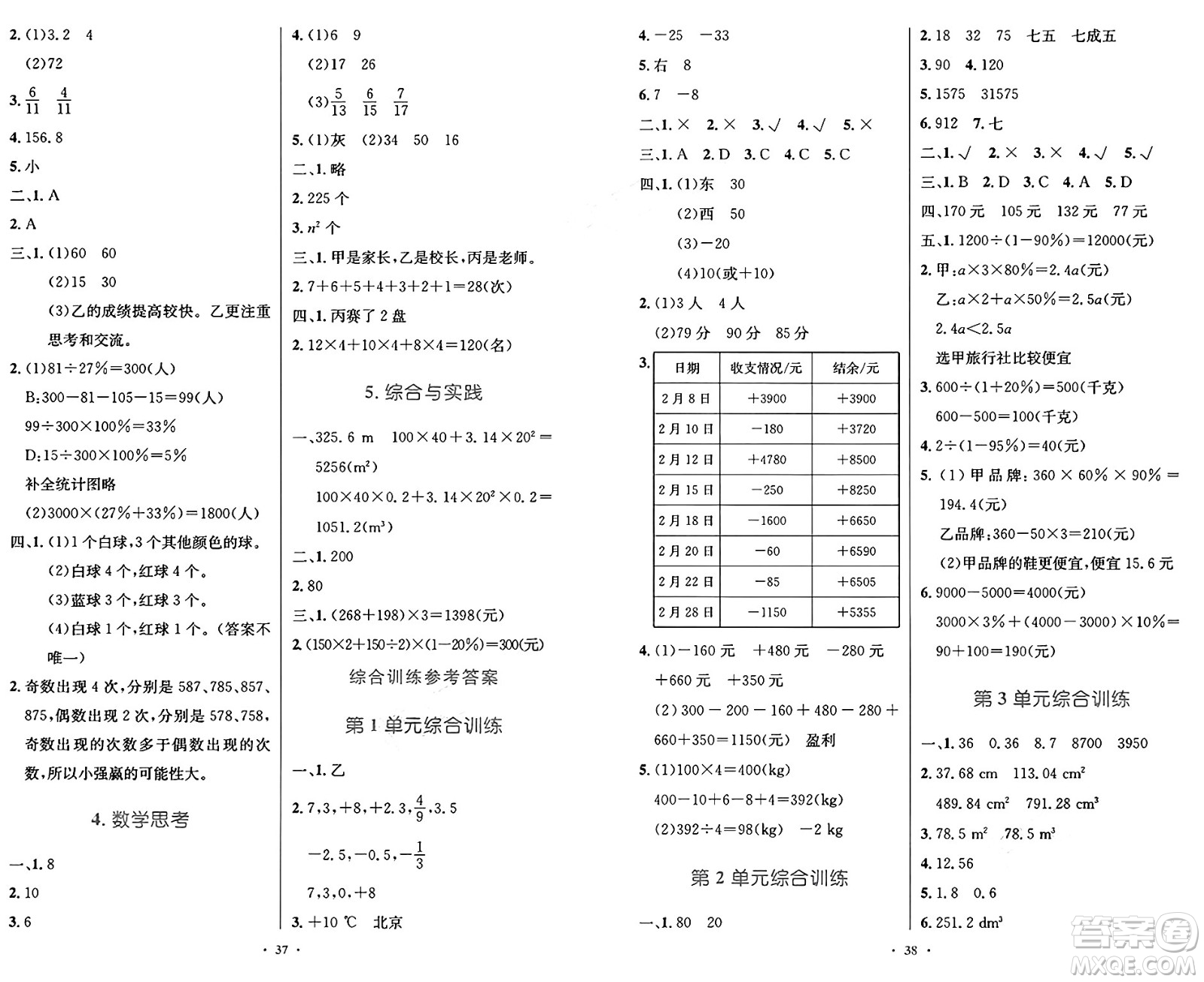 人民教育出版社2025年春小學(xué)同步測控優(yōu)化設(shè)計六年級數(shù)學(xué)下冊人教版答案