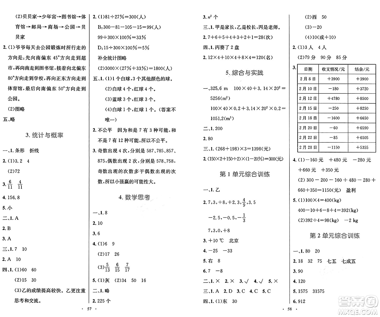 人民教育出版社2025年春小學(xué)同步測(cè)控優(yōu)化設(shè)計(jì)六年級(jí)數(shù)學(xué)下冊(cè)人教版新疆專版增強(qiáng)版答案