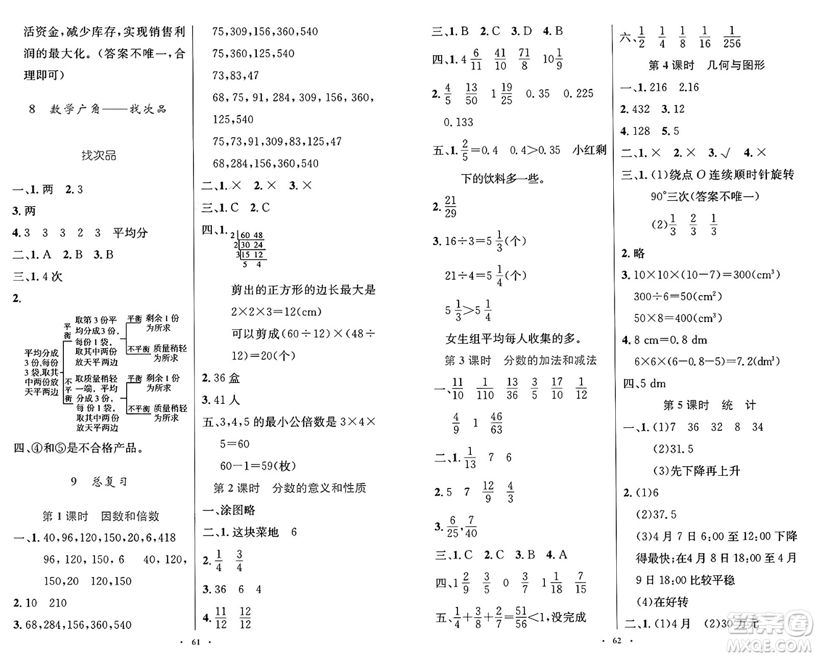人民教育出版社2025年春小學同步測控優(yōu)化設(shè)計五年級數(shù)學下冊人教版增強版答案